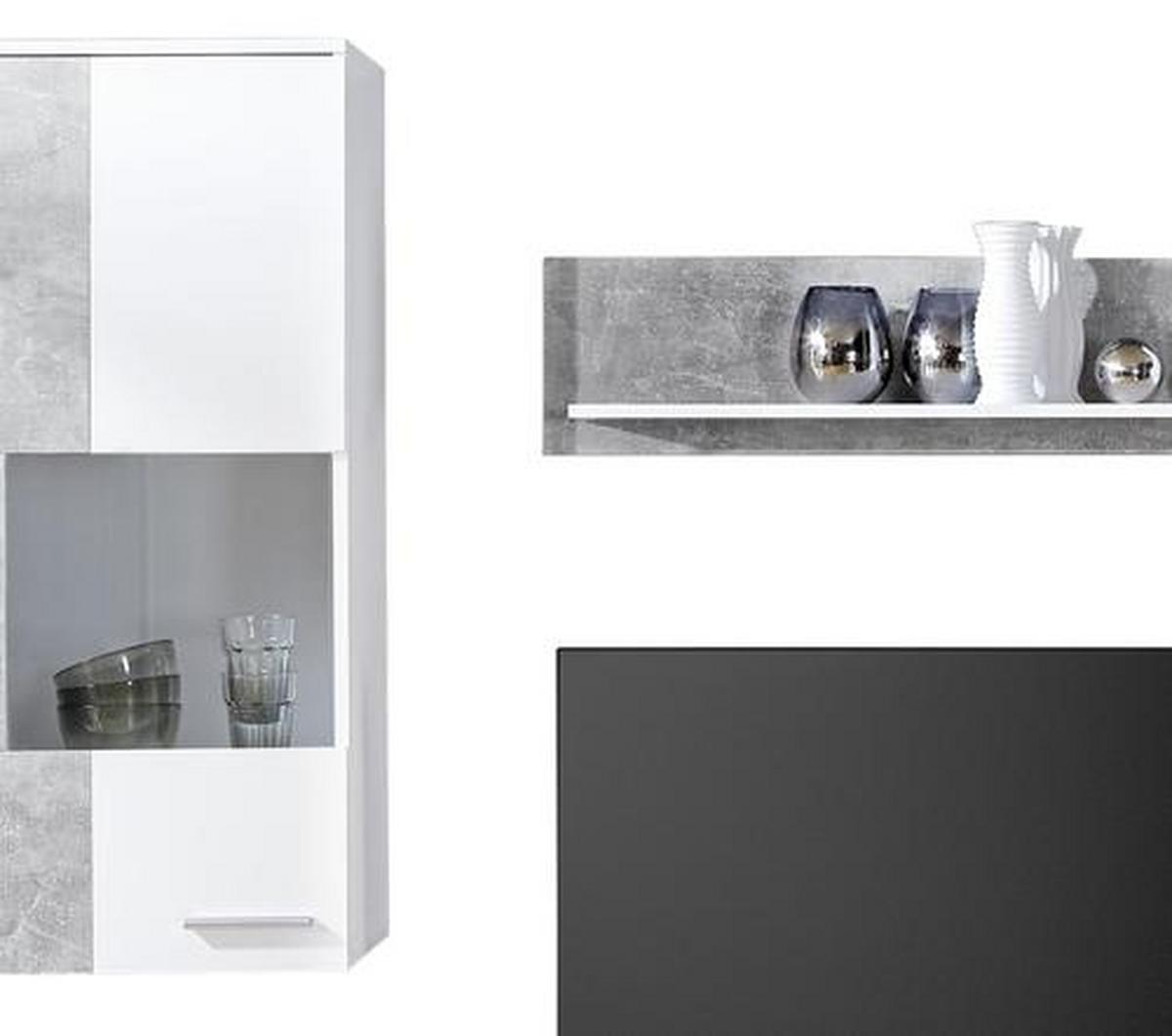 Vitrinkombináció Vulcan - fehér/szürke, Modern, faalapú anyag/Üveg (265-295/194/40cm) - Best Price