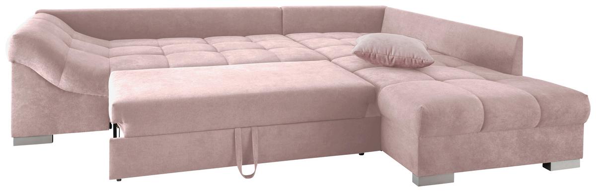 Eckschlafsofa Alvito Rosa S: 298/202 cm - Silberfarben/Rosa, Design, Textil (298/202cm) - MID.YOU