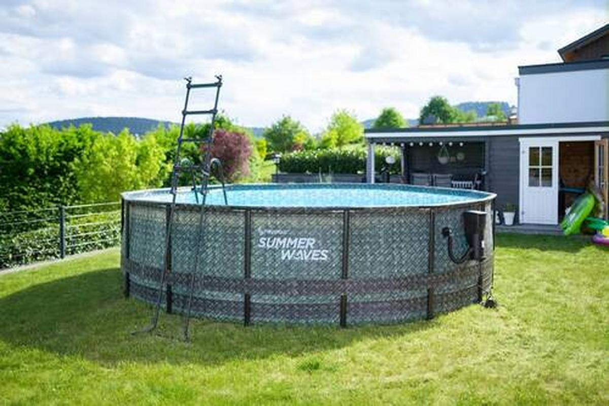 Aufstellbecken Rund mit Leiter D: 488 cm - Grau, KONVENTIONELL, Kunststoff (488/122cm)