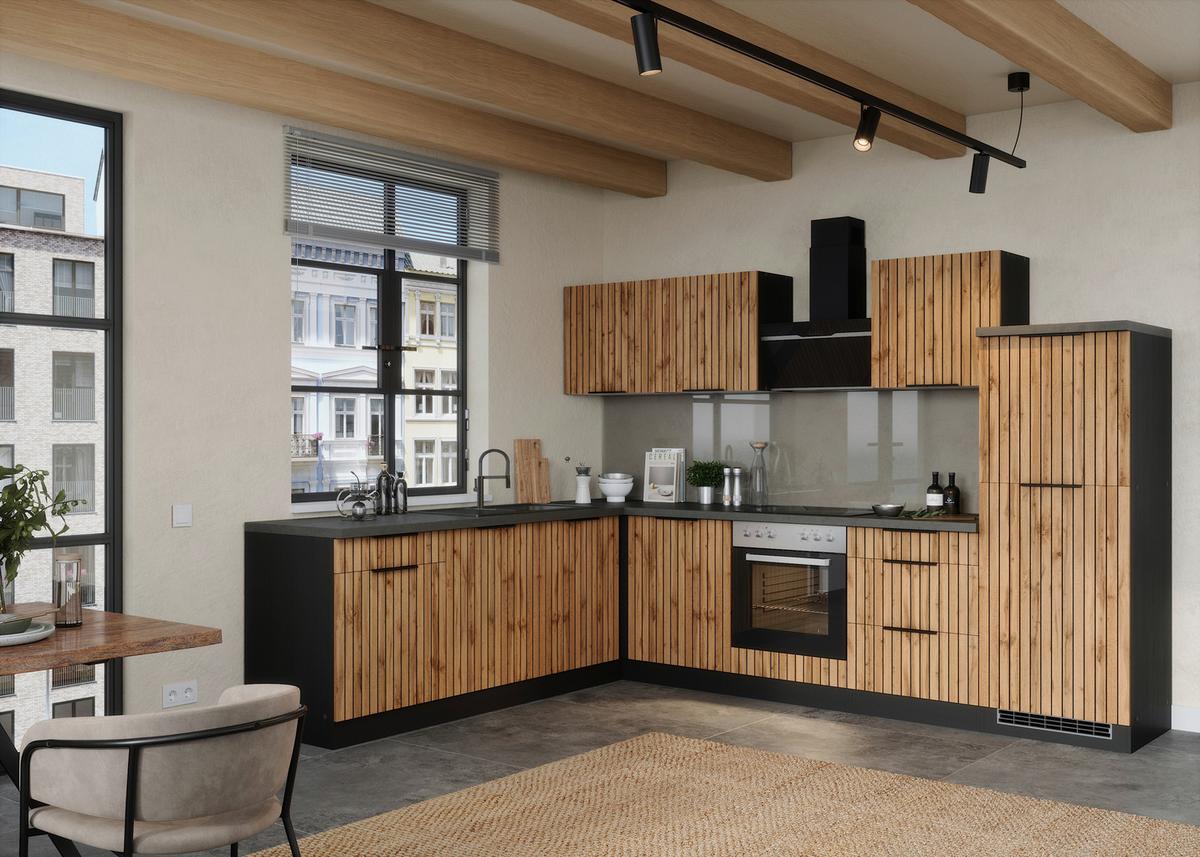 Eckküche Liverpool Graphit/ Eiche Dekor S: 300x240 cm - Schieferfarben/Eiche Wotan, Basics, Holzwerkstoff (300/240cm) - Held