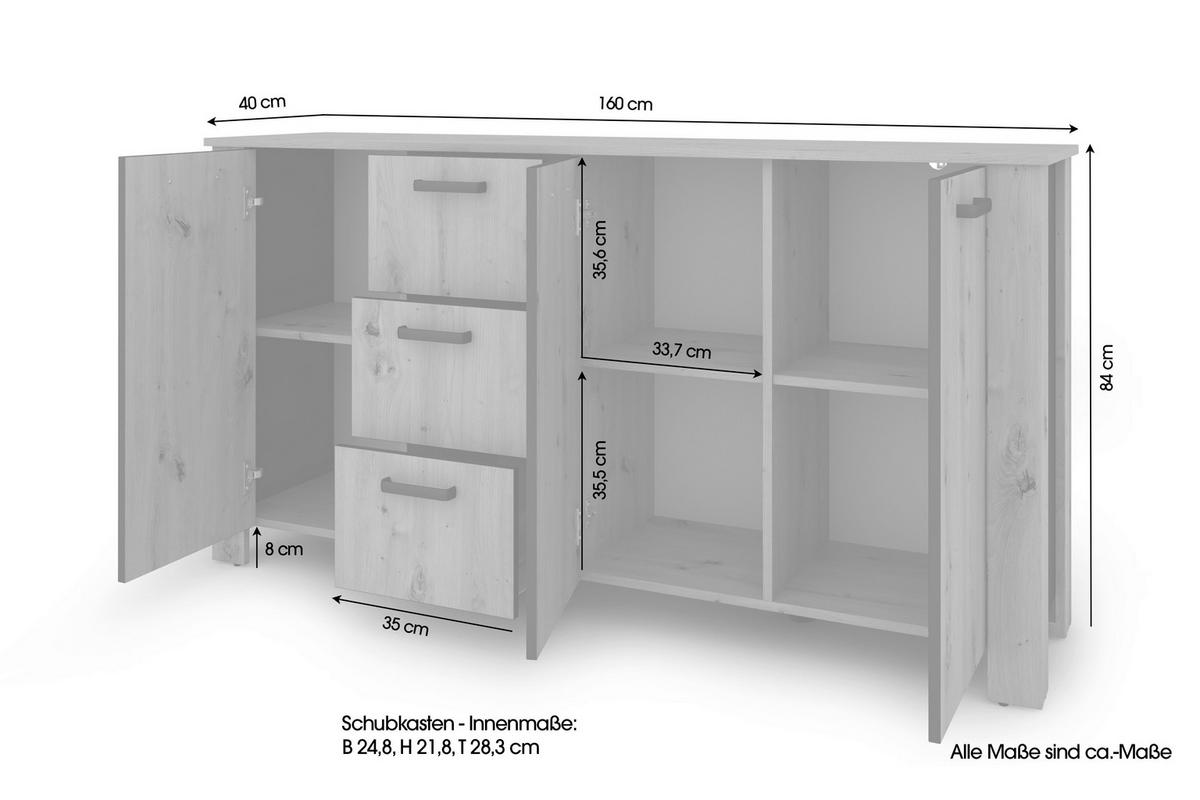 Sideboard Faro Eiche Artisan B: 160 cm - Schwarz/Eiche Artisan, Design, Holzwerkstoff (160/84/40cm) - MID.YOU