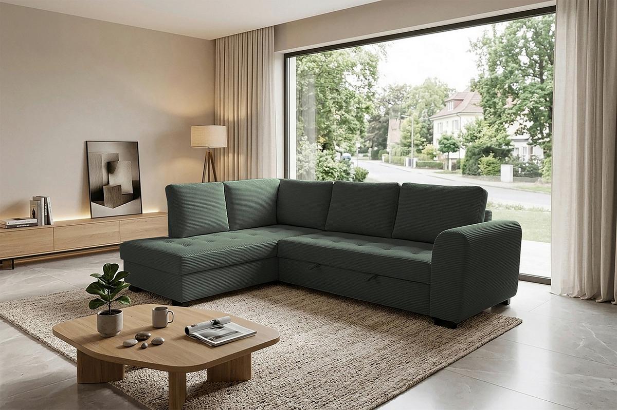 Ecksofa John Grün S: 178x239 Cm - Schwarz/Grün, Trend, Textil (178/239cm)