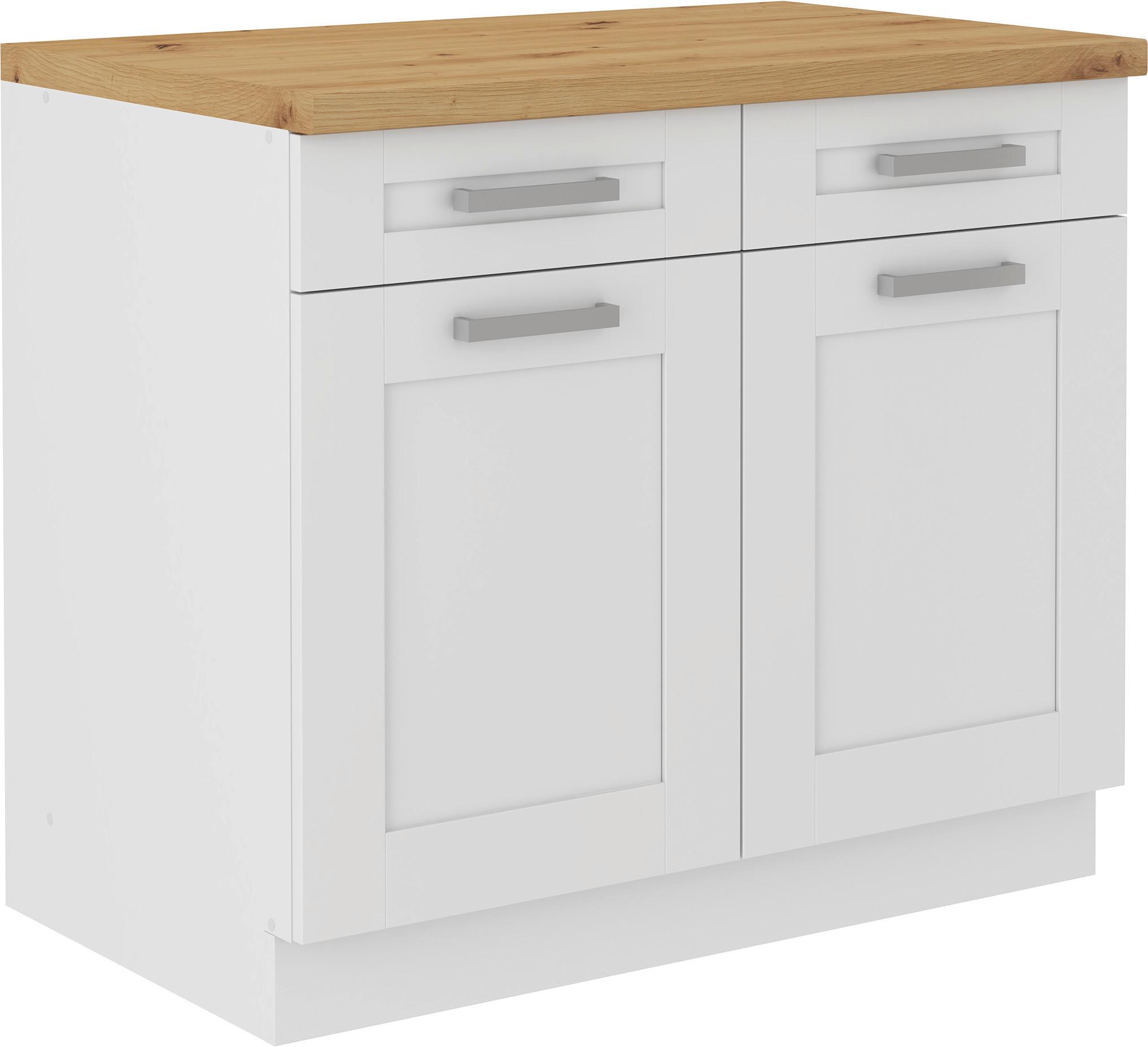 Küchenunterschrank Luisa B: 100 cm Weiß mit Laden - Weiß/Eiche Artisan, ROMANTIK / LANDHAUS, Holzwerkstoff (100/86/60cm) - Ondega