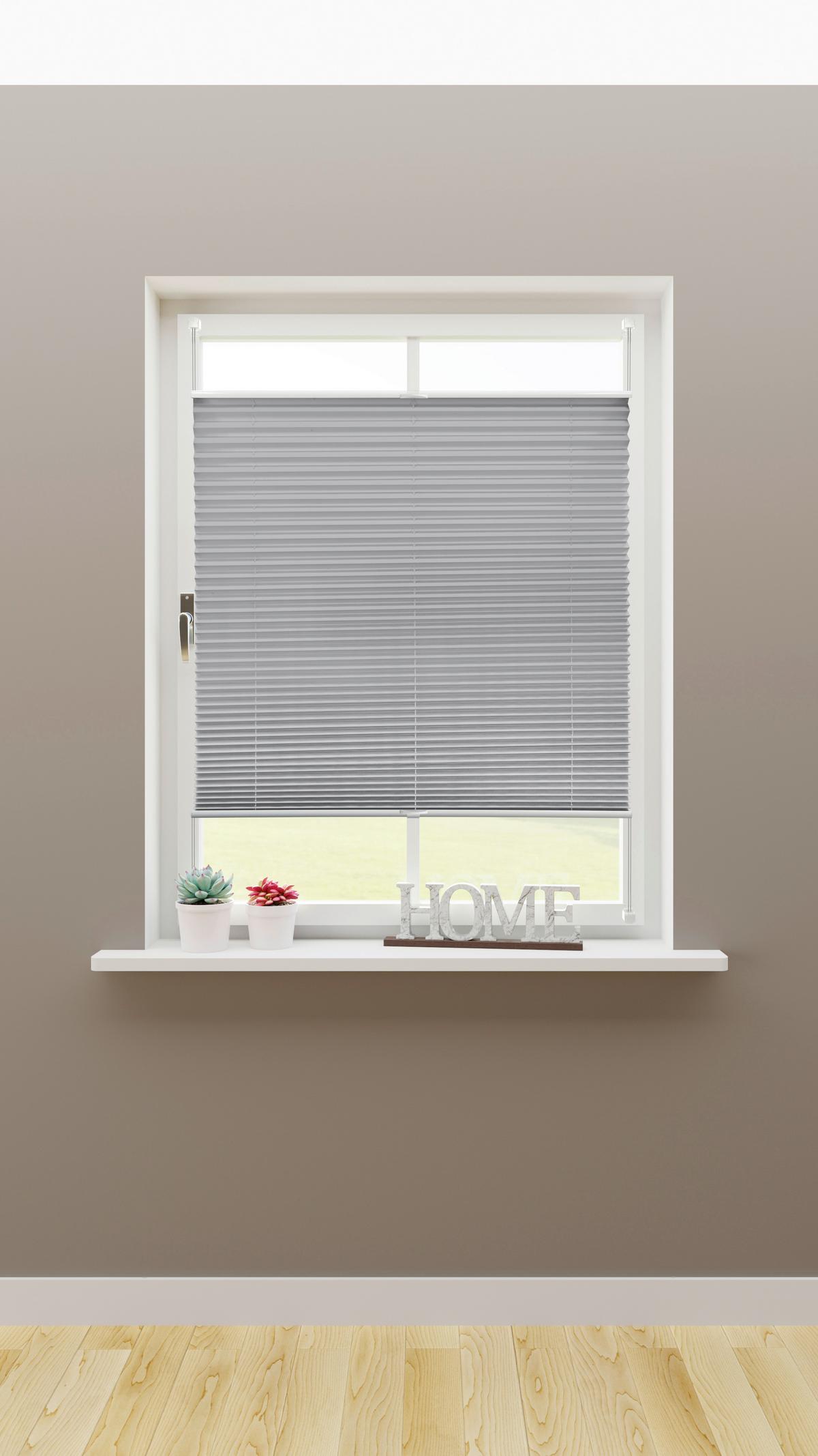 Plissee Solid Crash Silber B: 40 cm, ohne Bohren/Verspannt - Silberfarben, Basics, Kunststoff/Textil (40/130cm)