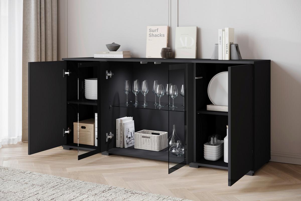 Kommode Caro Schwarz B: 150 cm - Schwarz, Design, Glas/Holzwerkstoff (150/69,7/39,5cm) - Livetastic