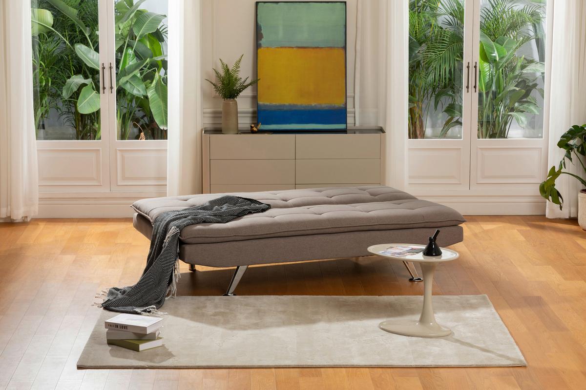 Schlafsofa Turin - Silberfarben/Braun, Basics, Textil (194/87/102cm) - MID.YOU