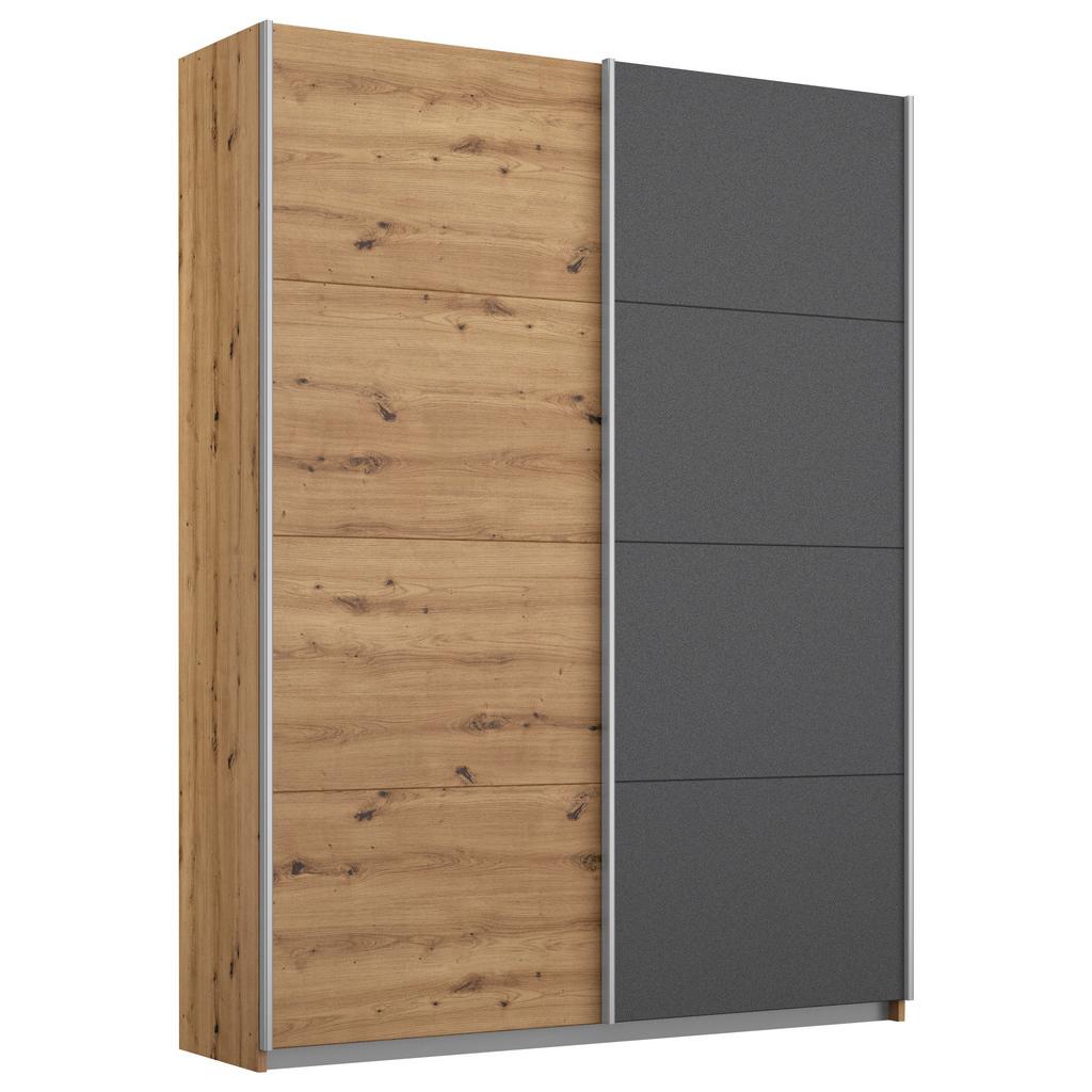 Schwebetürenschrank 136cm Subito, Graphitfarben/Eiche
