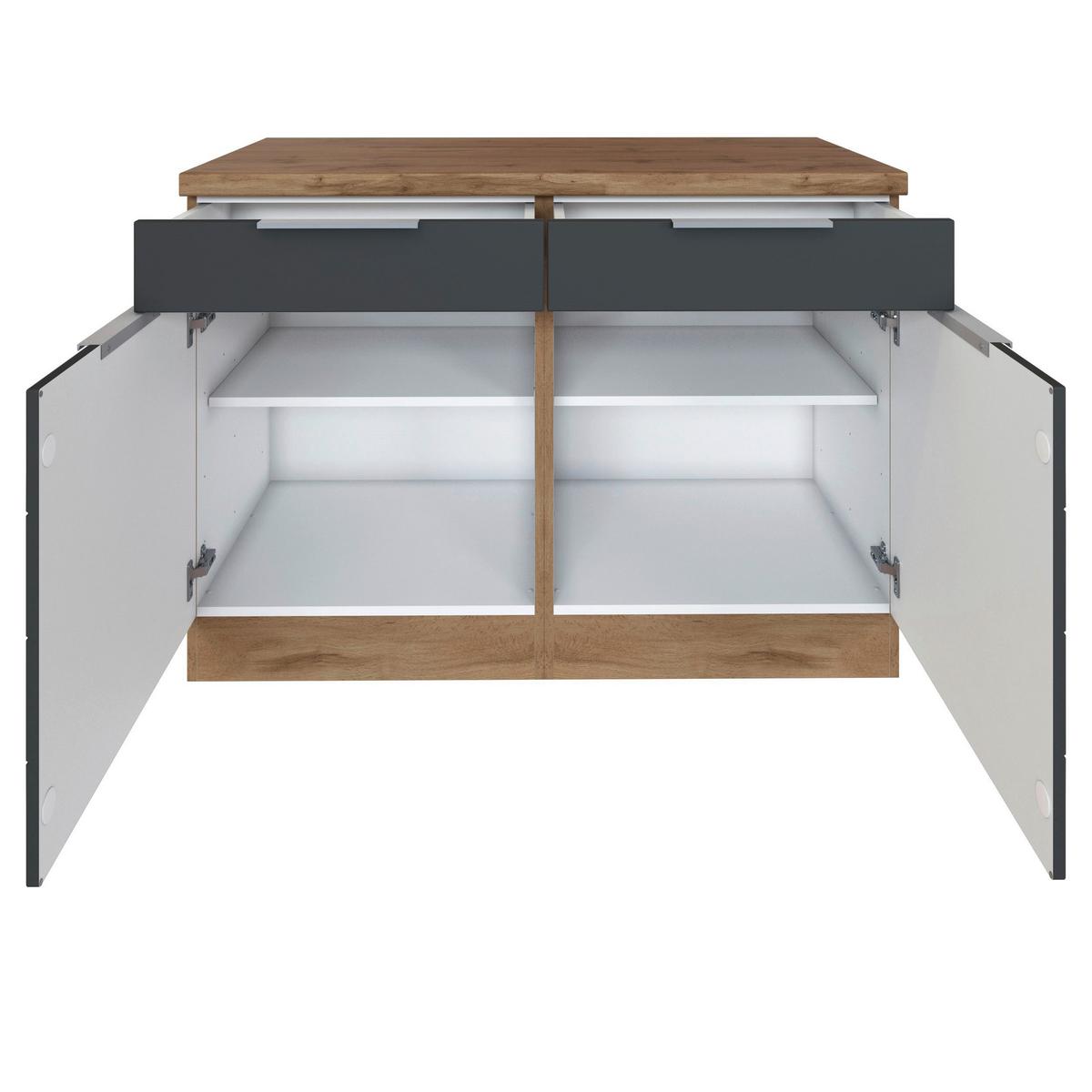 Küchenunterschrank Florenz B: 120 cm Grau/Eichefarben - Eiche Wotan/Grau, Design, Holzwerkstoff (120/86/60cm) - Held
