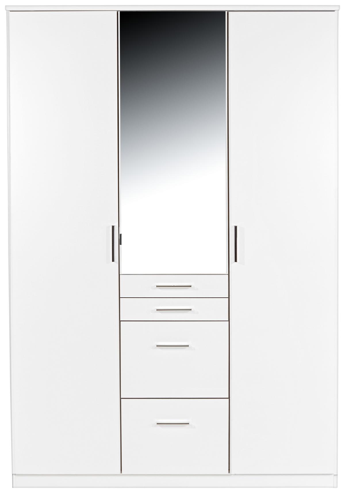Drehtürenschrank Mit Spiegel + Laden 135cm Aachen, Weiß - Weiß, KONVENTIONELL, Holzwerkstoff (135/198/58cm)
