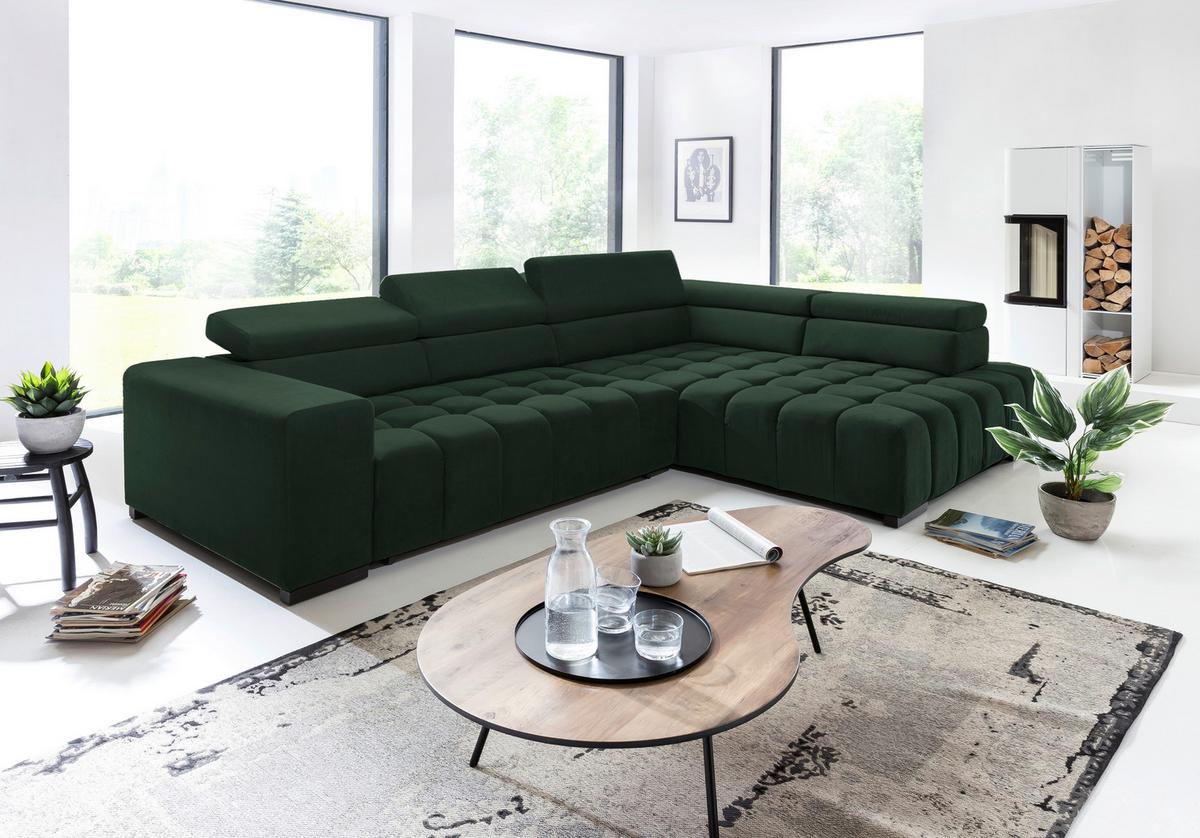 Eckschlafsofa Elias Neu Grün S: 307 cm - Schwarz/Grün, Design, Textil (307/201cm) - Livetastic