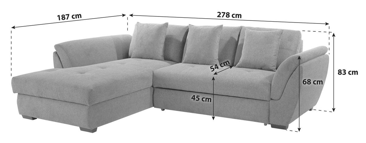 Ecksofa mit Schlaffunktion Berisso new Greige 187x278 cm - Greige/Schwarz, KONVENTIONELL, Textil (187/278cm) - Ondega