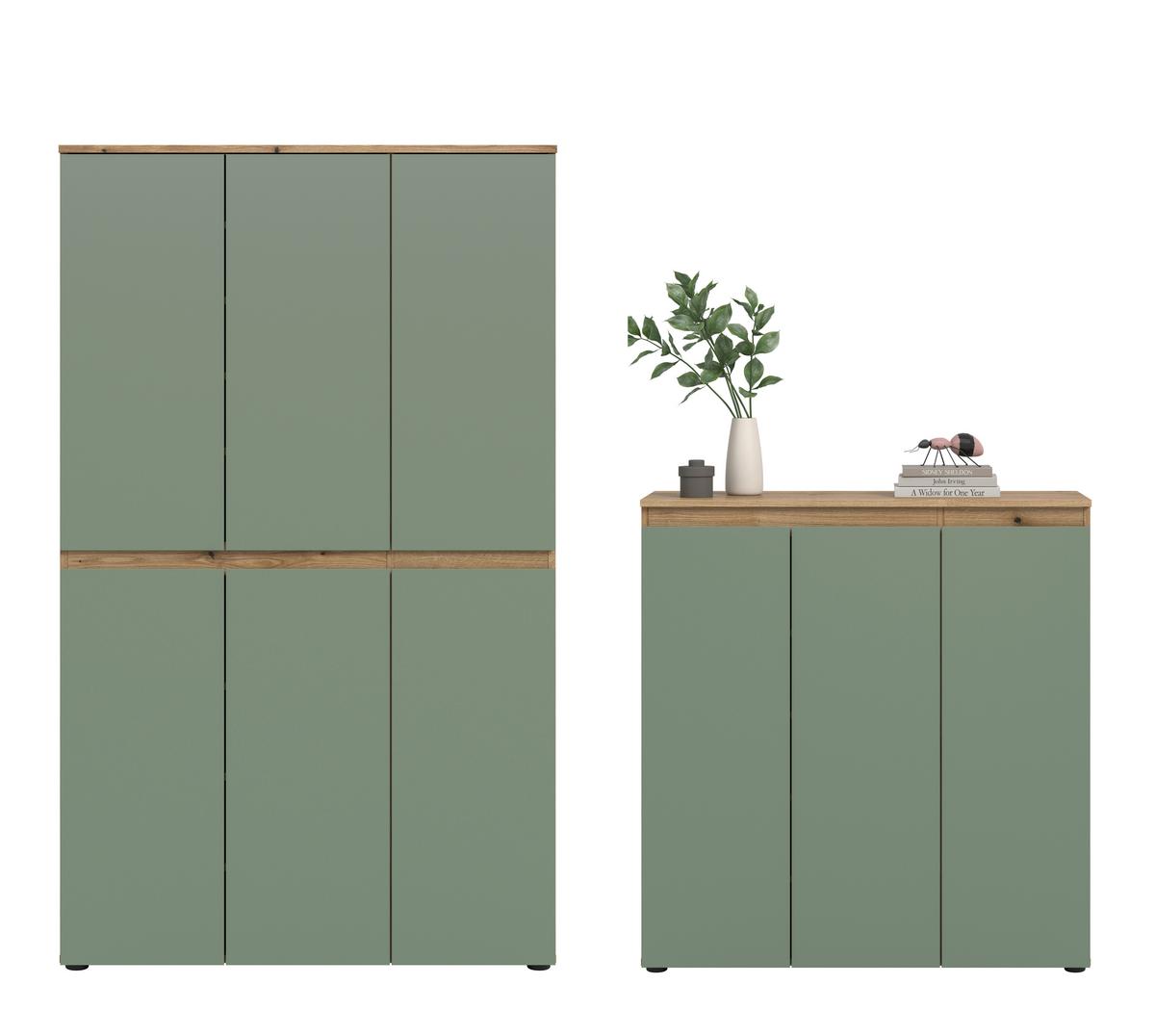 Garderobenschrank Scarpa Eiche Dekor, Graugrün B: 175cm - Eichefarben/Schwarz, Design, Holzwerkstoff (235/175/37cm) - Livetastic