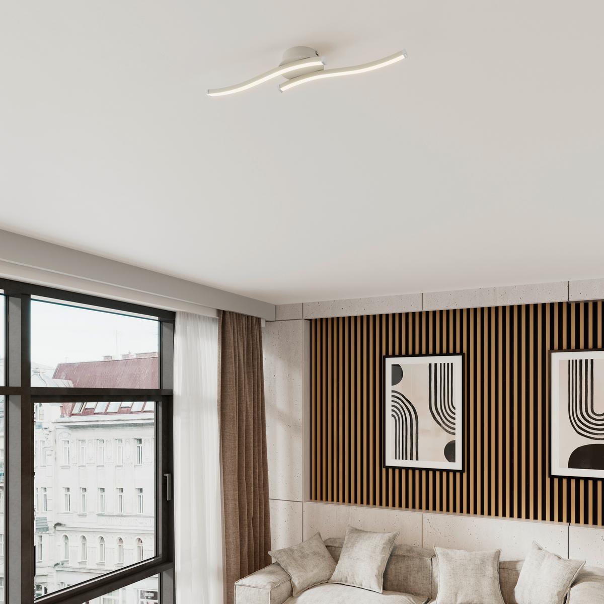 LED-Deckenleuchte Charlie - Sandfarben/Chromfarben, Basics, Kunststoff/Metall (55/12/6,5cm) - Luca Bessoni