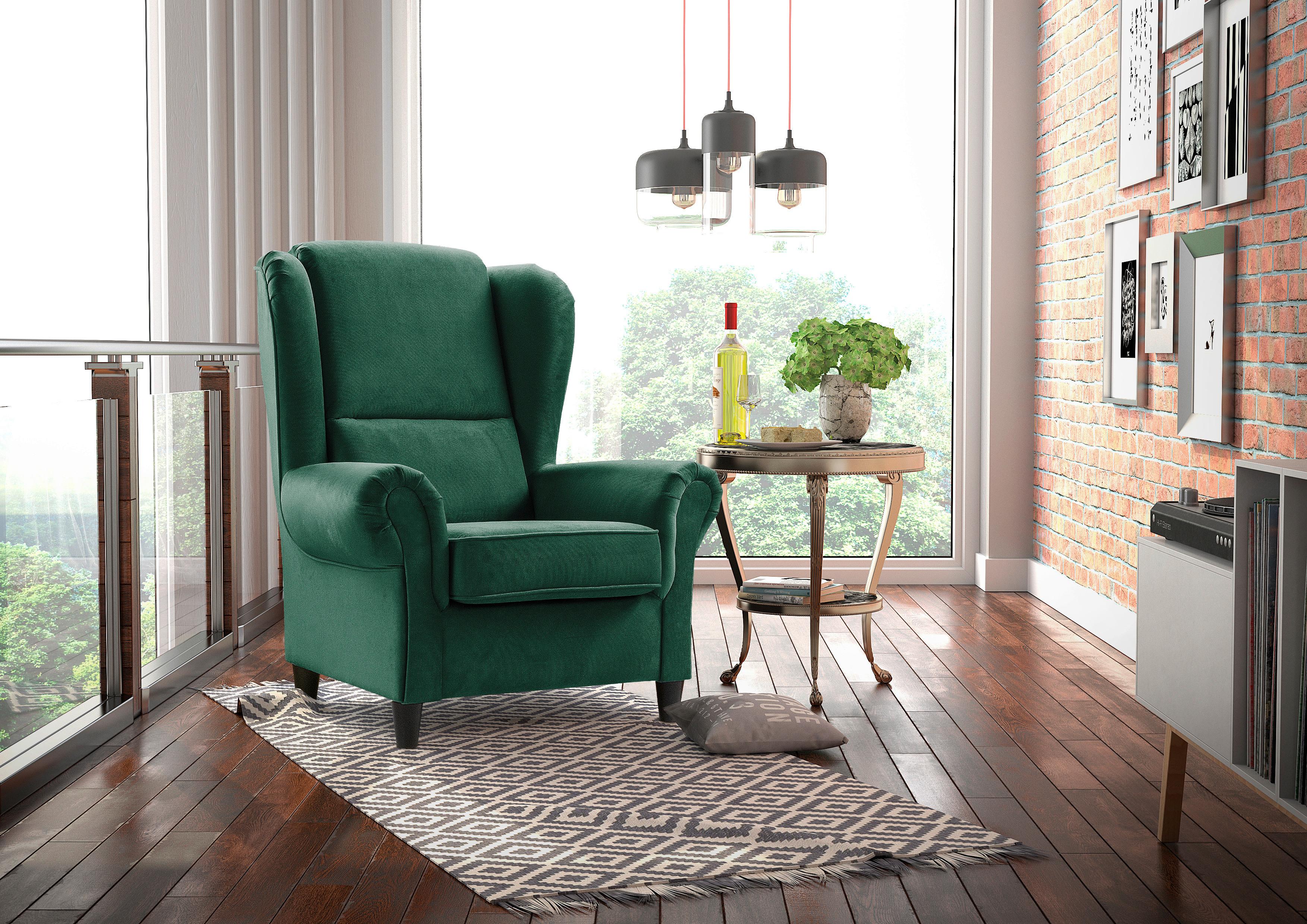 Ohrensessel Baron Grün B: 94 Cm - Schwarz/Grün, Design, Textil (94/112/92cm) - MID.YOU