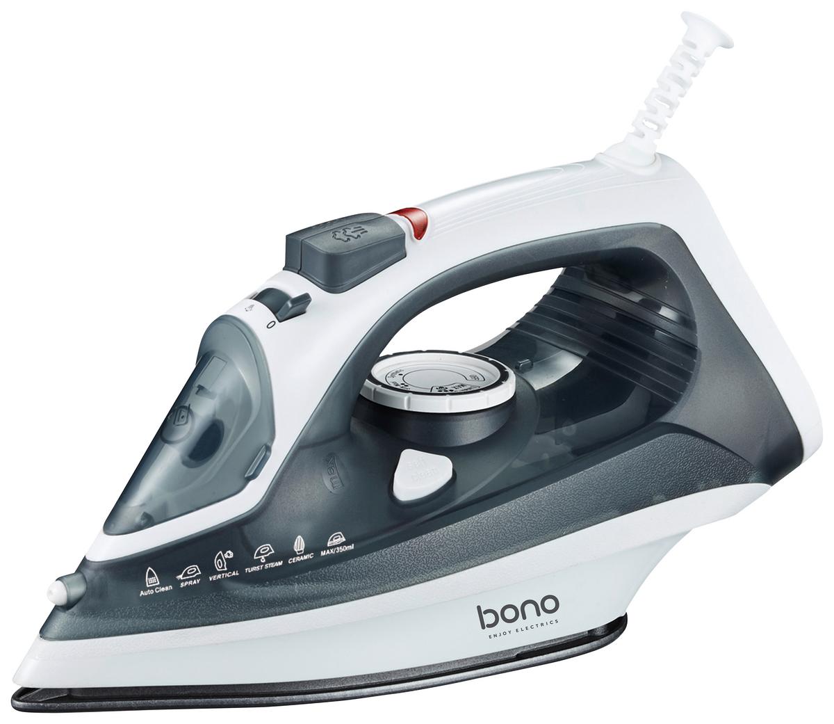 Dampfbügeleisen Mara Grau/Weiß 2.000-2.300 W - Weiß/Grau, KONVENTIONELL, Keramik/Kunststoff (27,5/11,5/15cm) - Bono