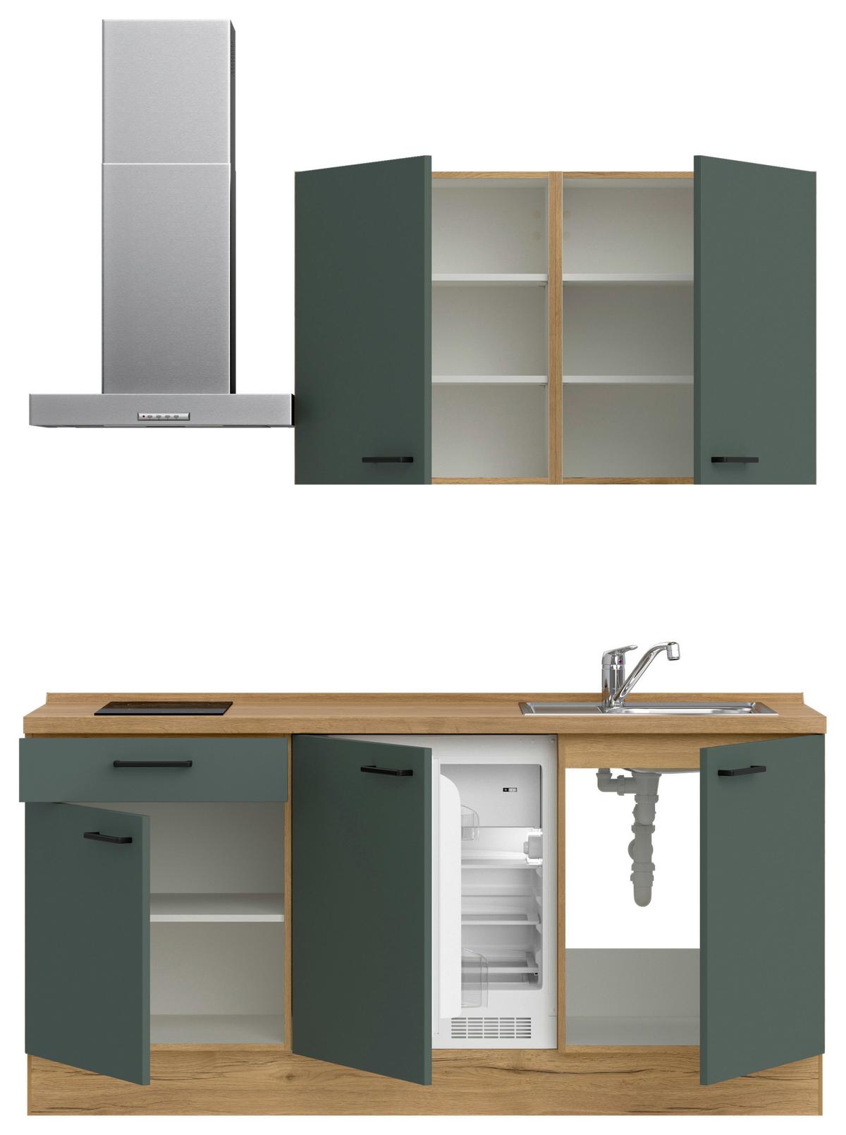 Kuchyňská linka 180 cm, minerální zelená,ultra matná - barvy dubu/černá, Moderní, kov/kompozitní dřevo (180cm) - Nobilia