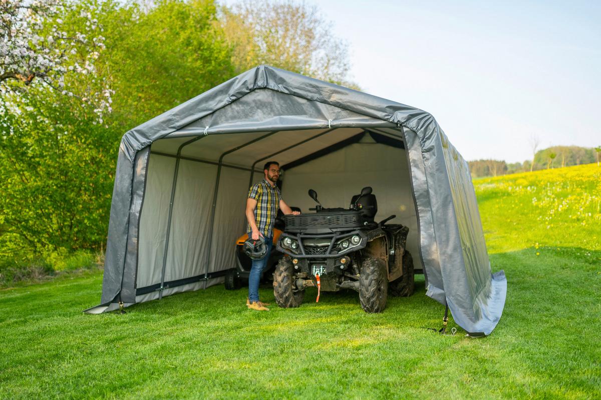 Zeltgarage Weidezelt Garage 18 M² - Grau, Basics, Kunststoff (370/260/490cm)