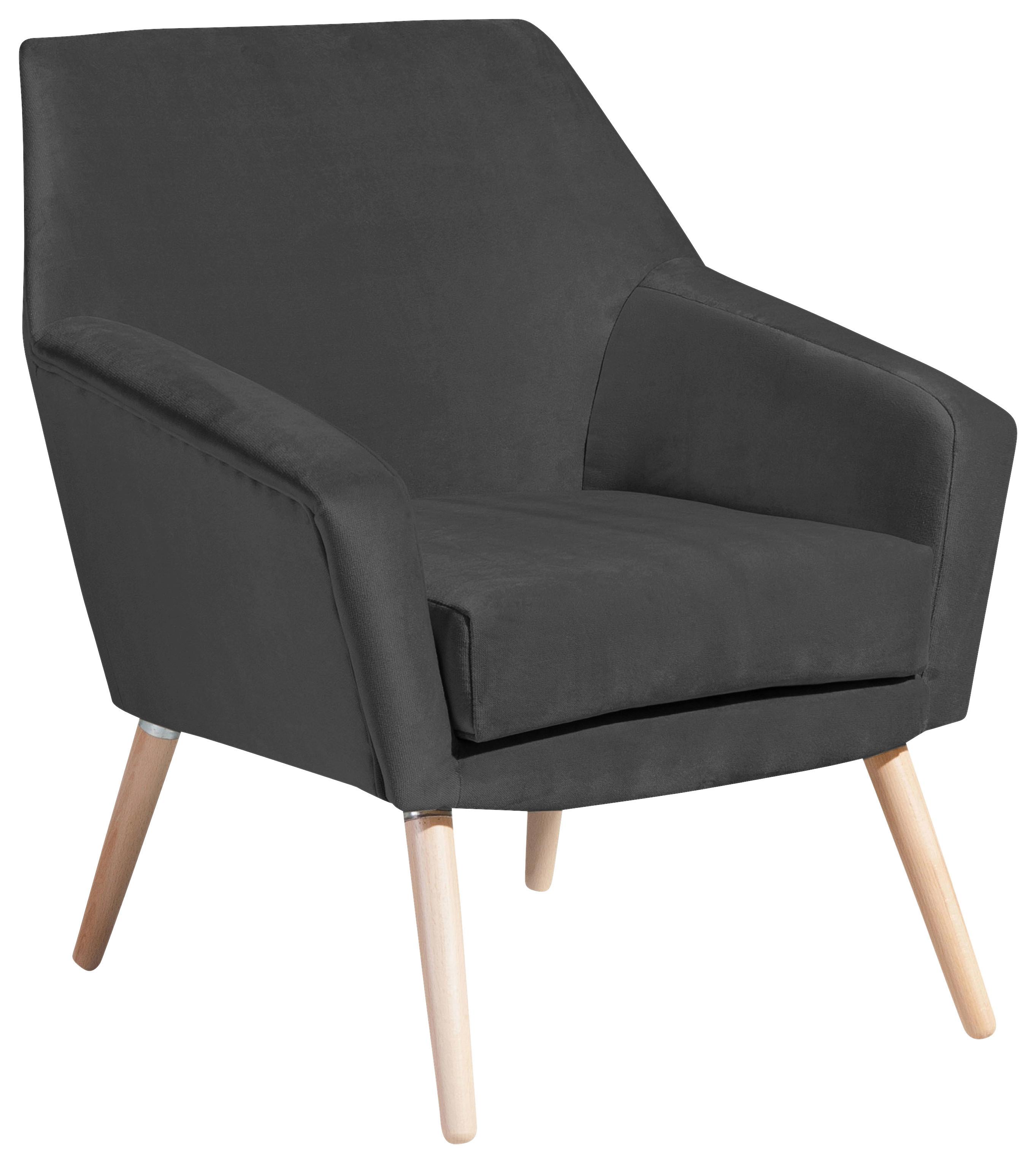 Polstersessel mit Armlehnen Alegro Samt Anthrazit - Anthrazit/Buchefarben, Design, Textil (67/81/71cm) - Max Winzer