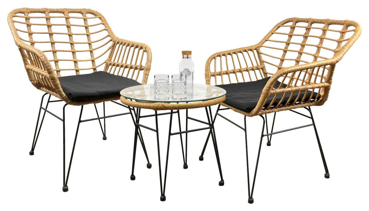 Gartenmöbel-Set 5-Tlg. Ragali aus Kunststoff mit Kissen - Schwarz/Braun, MODERN, Glas/Kunststoff - Ambia Garden