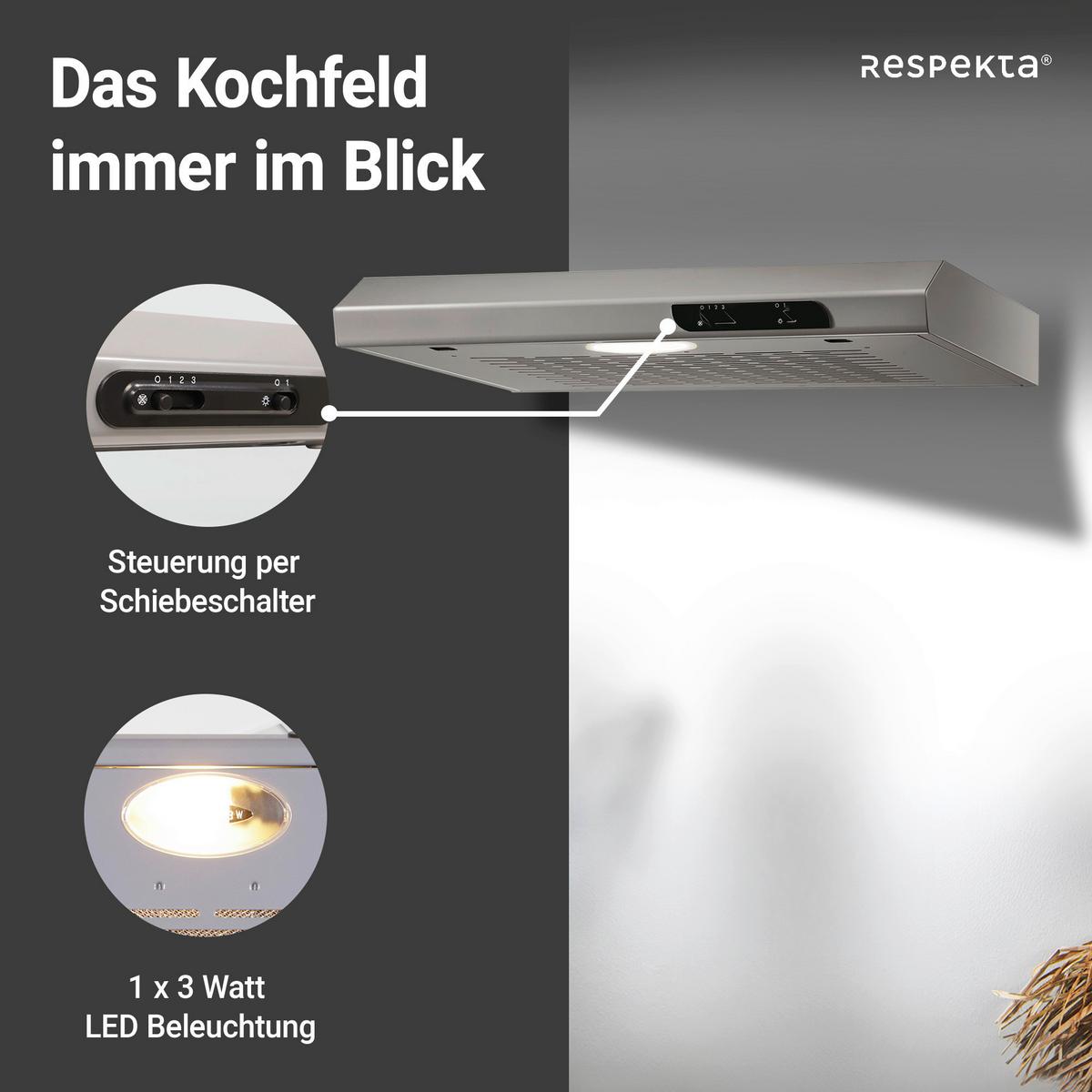 Dunstabzugshaube Suna Edelstahlfarben B: 60 cm, Led - Edelstahlfarben, Trend, Metall (60/7,6/47cm) - Respekta