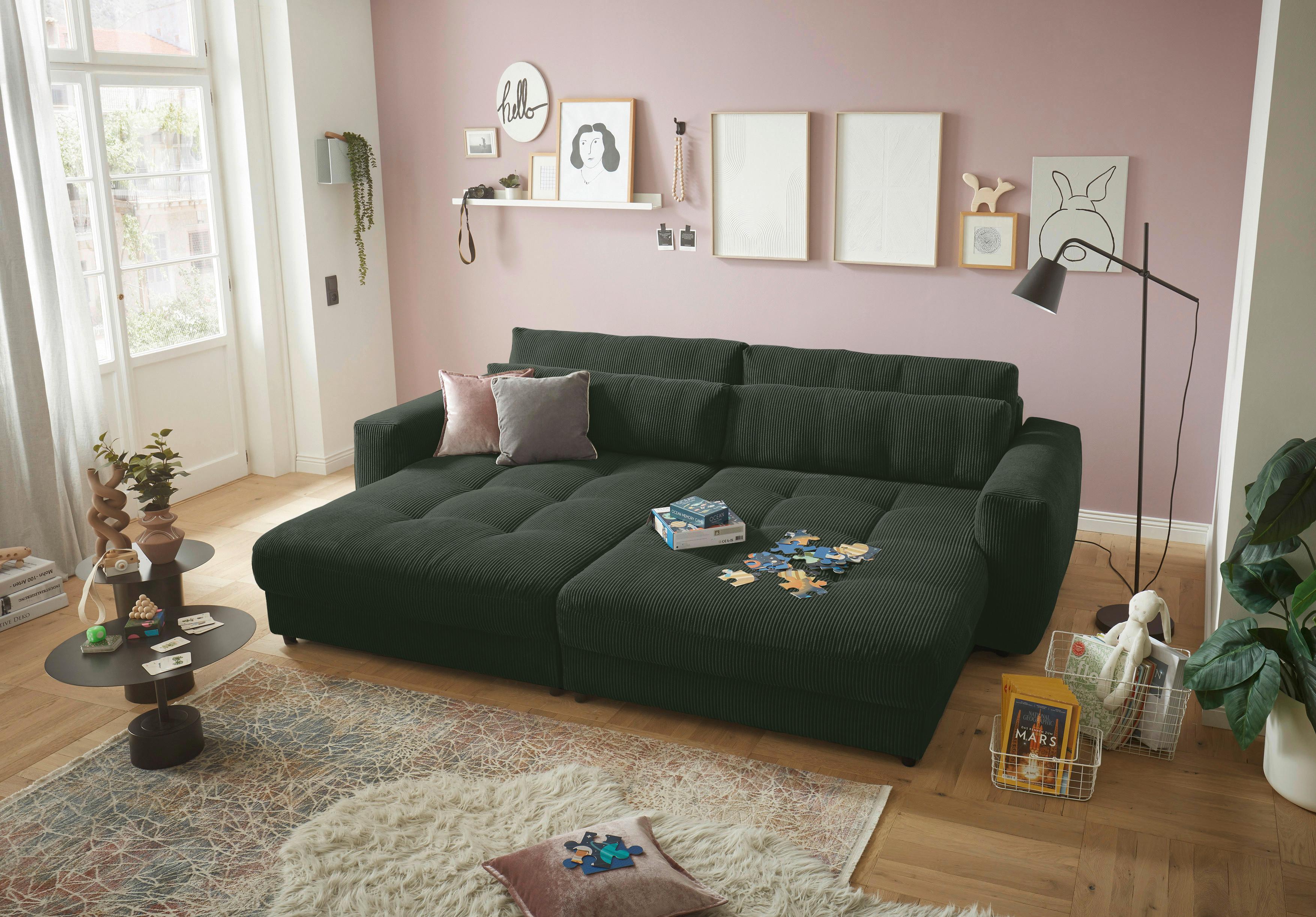 Big Sofa Barura Loveseat Dunkelgrün Cord - Dunkelgrün/Schwarz, KONVENTIONELL, Holzwerkstoff/Textil (292/90/194cm) - MID.YOU