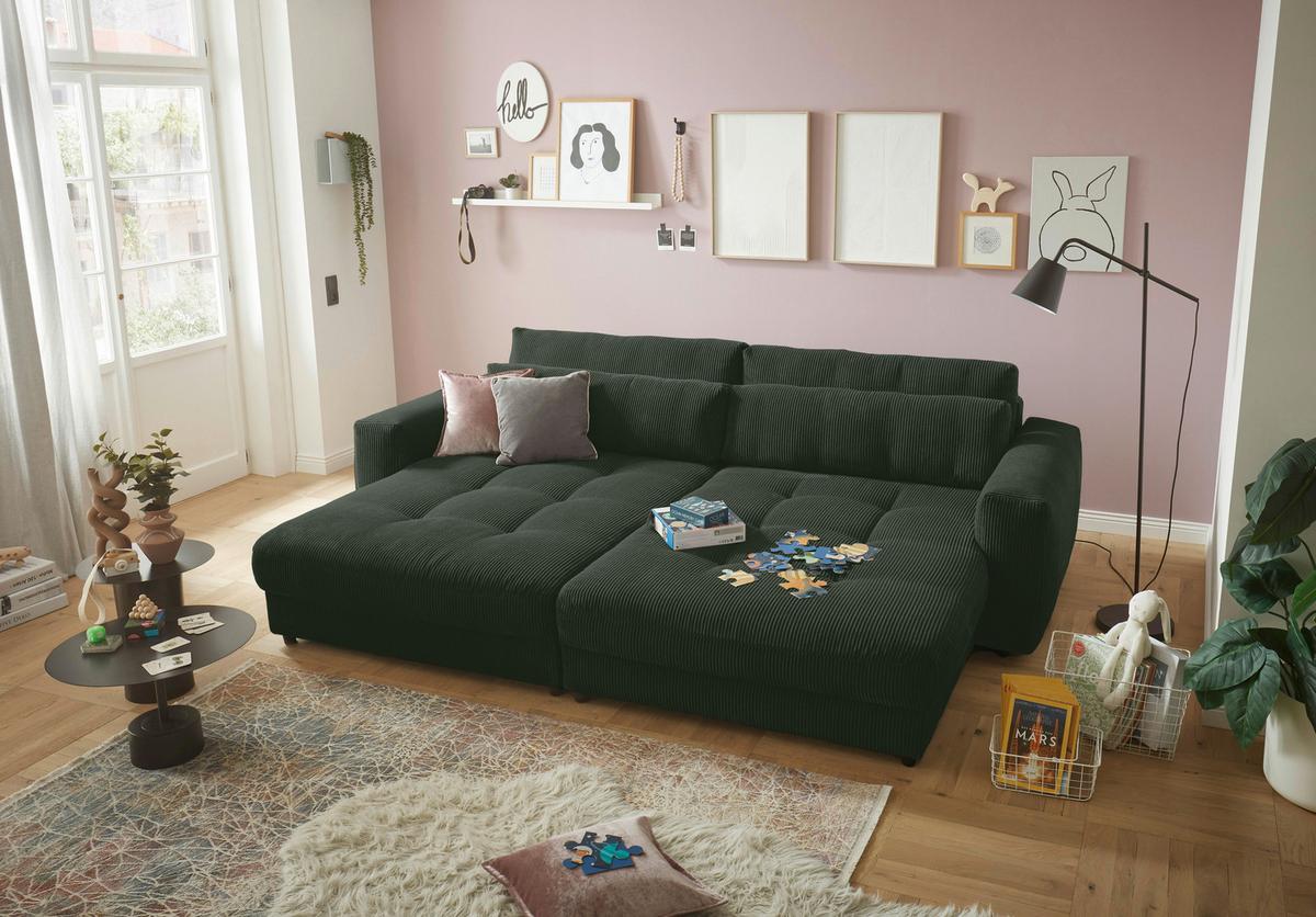 Mega pohovka LOVESEAT zelená - černá/tmavě zelená, Konvenční, kompozitní dřevo/textil (292/90/194cm) - MID.YOU