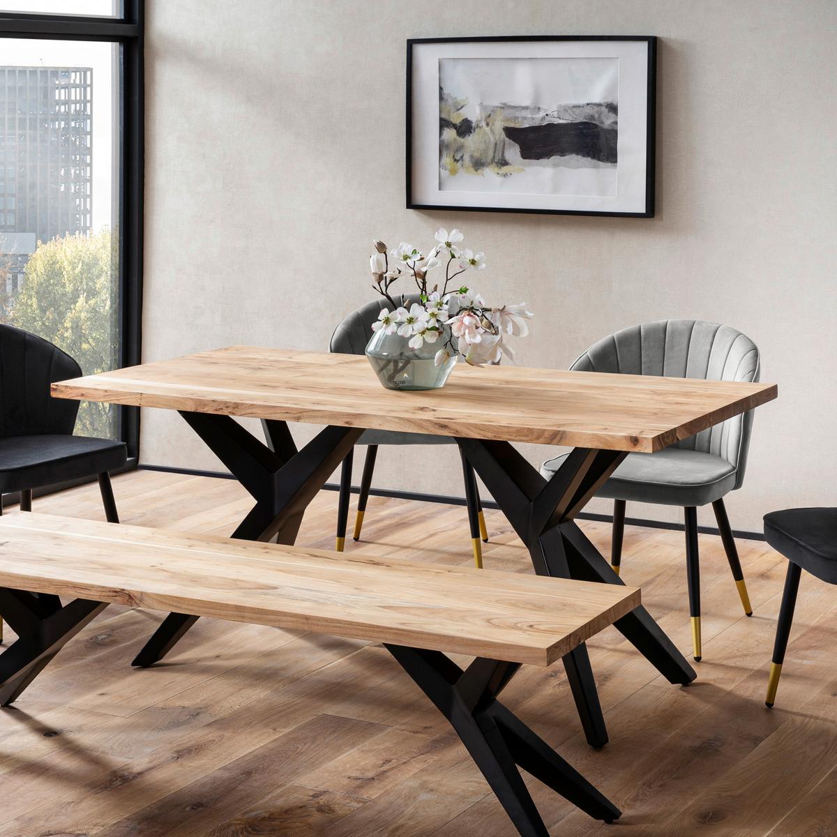Esstisch Akaziefarben L: 200 cm - Schwarz/Akaziefarben, Design, Holz/Metall (200/100/76cm) - Livetastic
