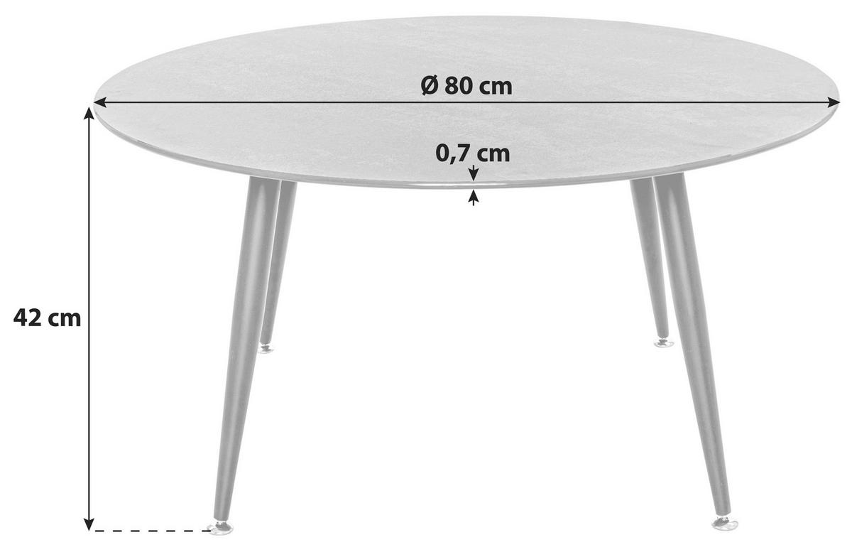 Couchtisch Rund Mit Glasplatte In Zementoptik Anthrazit - Anthrazit/Schwarz, LIFESTYLE, Glas/Metall (80/42cm) - MID.YOU