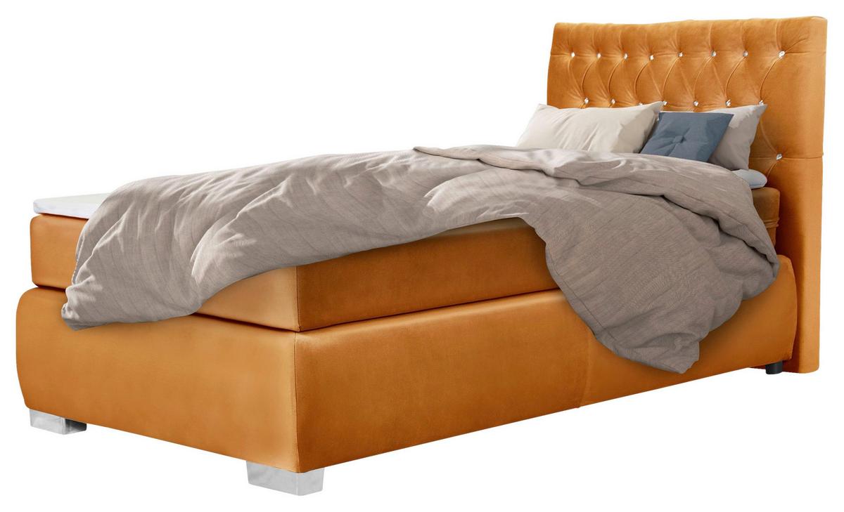 Boxspringbett Rumba inkl. Matratze 90x200 - Platinfarben/Gelb, Basics, Textil (90/200cm) - Livetastic