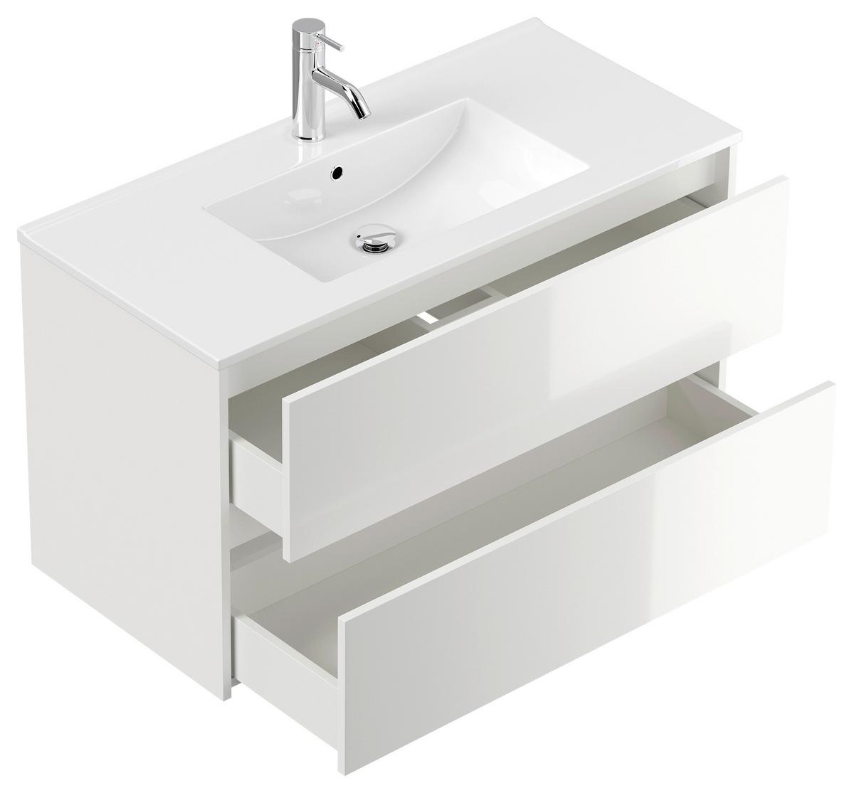 BADEZIMMER Limes, Weiß HG B: 100 cm - Weiß Hochglanz/Weiß, Basics, Keramik/Holzwerkstoff (100cm) - MID.YOU