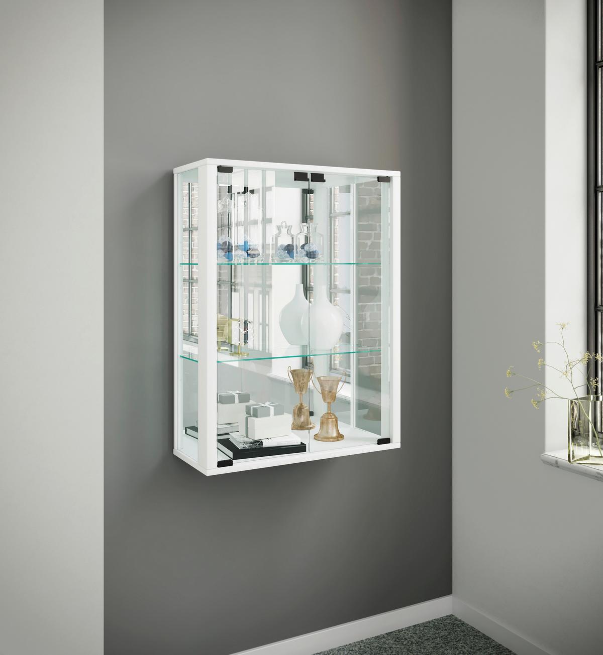 Hängevitrine Udina B: 60 Cm Weiß Glaseinsatz - Schwarz/Weiß, MODERN, Glas/Holz (60/80/25cm) - MID.YOU