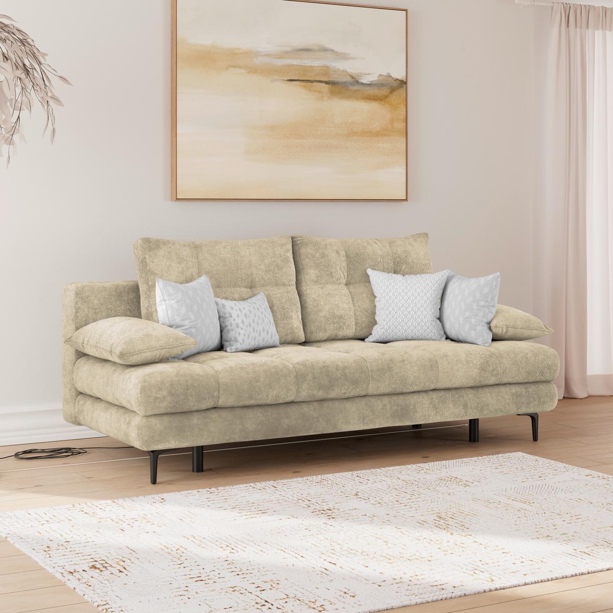 Schlafsofa Perla Beige B: 203 cm - Beige/Schwarz, KONVENTIONELL, Textil (203/94/96cm)
