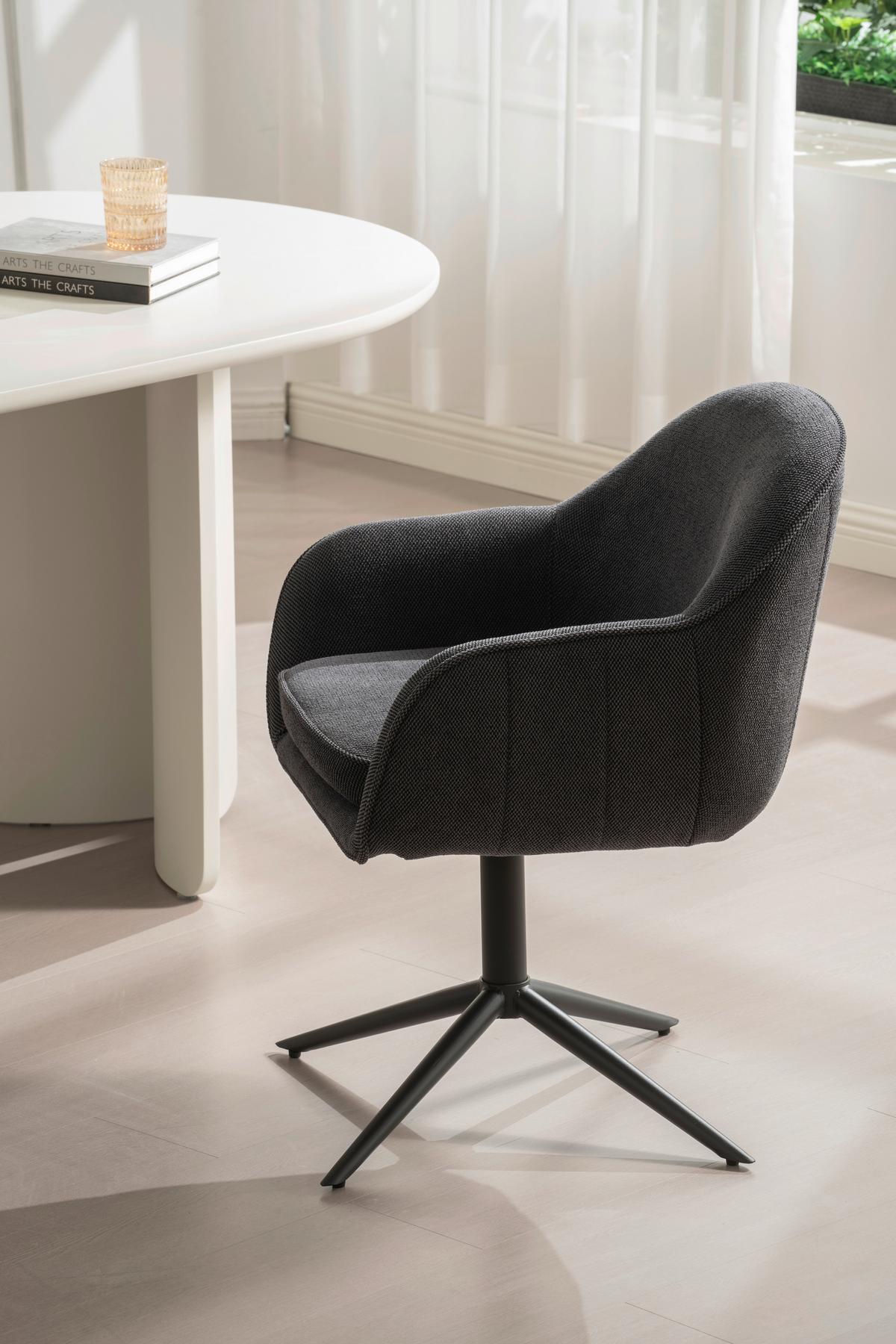 Armlehnstuhl Amara Leinenoptik Schwarz, B: 60 Cm - Schwarz, KONVENTIONELL, Holz/Textil (60/81/62cm) - MID.YOU