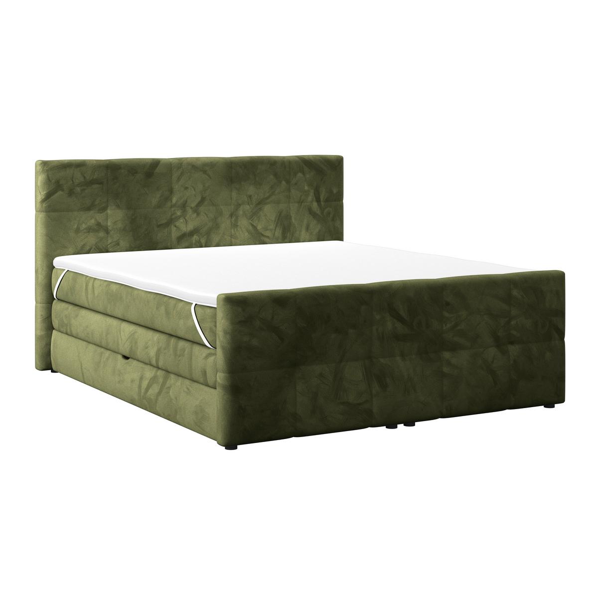 Boxspringbett mit Topper und Bettkasten 160x200 cm Medino - Dunkelgrün, KONVENTIONELL, Holz/Holzwerkstoff (160/200cm) - Luca Bessoni