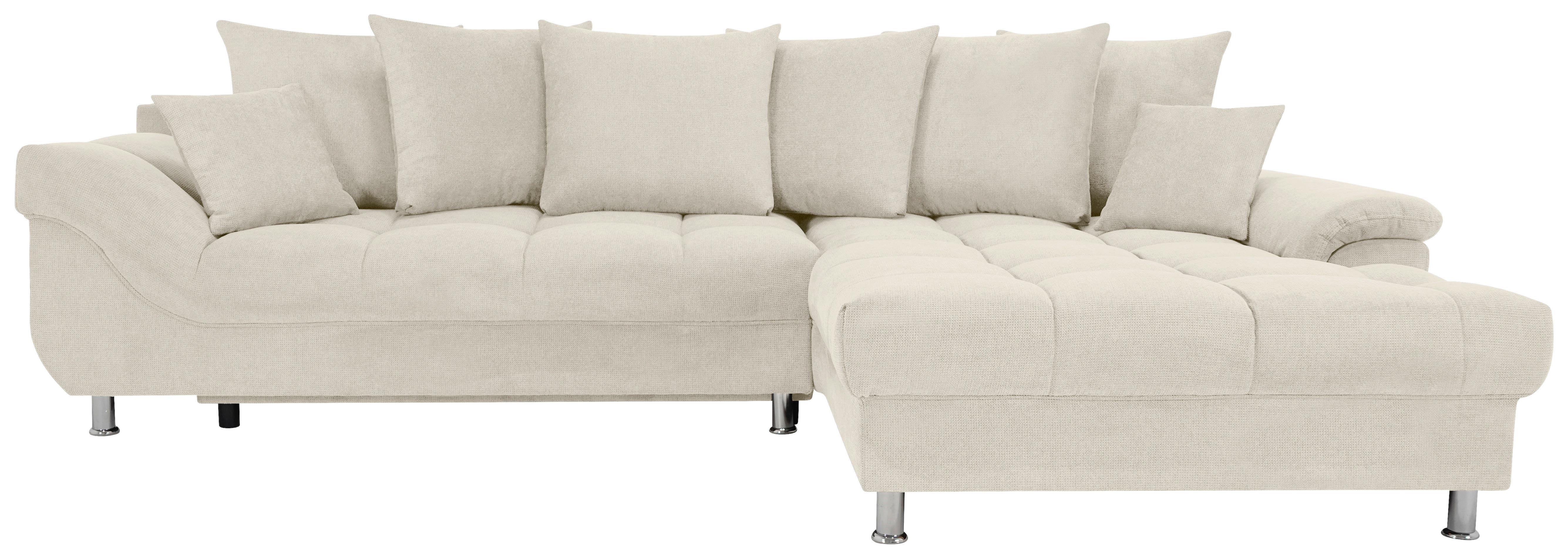 Rohová sedačka ERICE, pravá krémová - krémová/chrómová, Design, textil/plast (312/198cm)