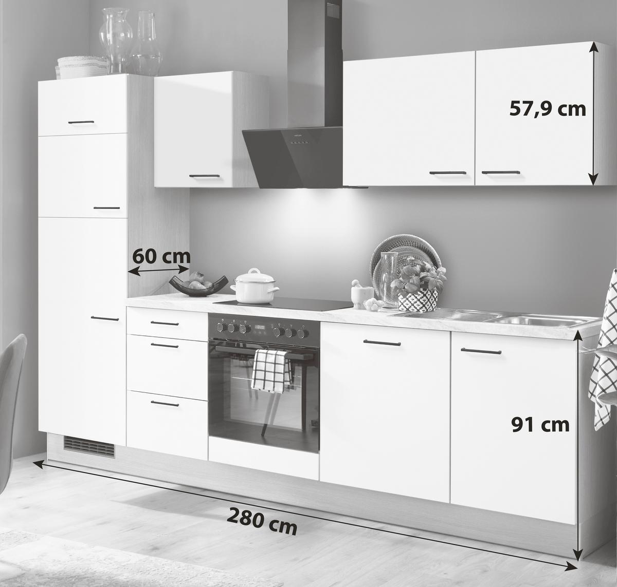 KÜCHENBLOCK IP1200 - Eichefarben/Weiß, Basics, Holzwerkstoff (280cm) - Impuls