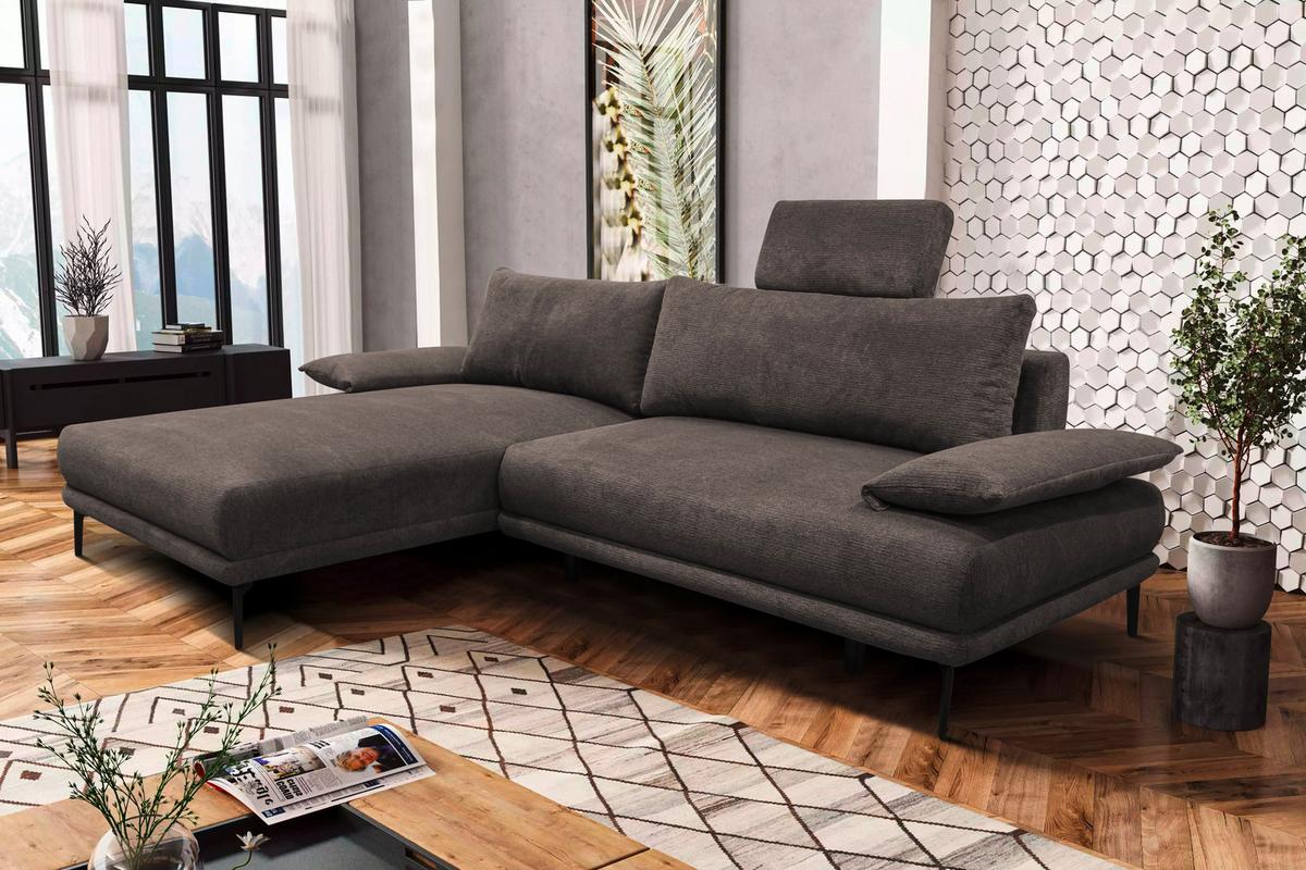 Ecksofa mit Bettkasten Lagacy 192x260 cm Webstoff Graubraun - Graubraun/Schwarz, Design, Textil (192/260cm) - MID.YOU