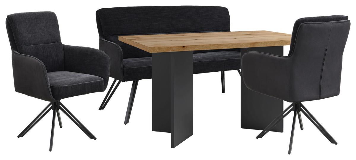 Sitzbank Tino - Schwarz, MODERN, Textil/Metall (140/94/67cm) - MID.YOU