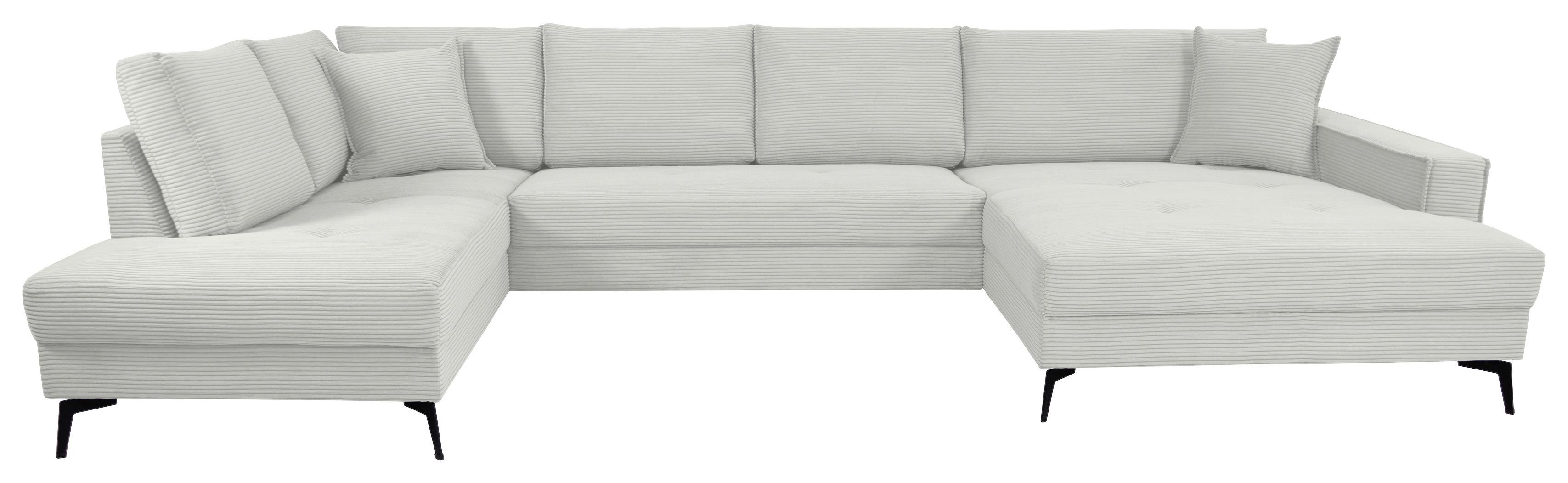 Wohnlandschaft Zero Cremeweiß U-Form 195x362x173cm - Creme/Schwarz, Trend, Textil (195/362/173cm)