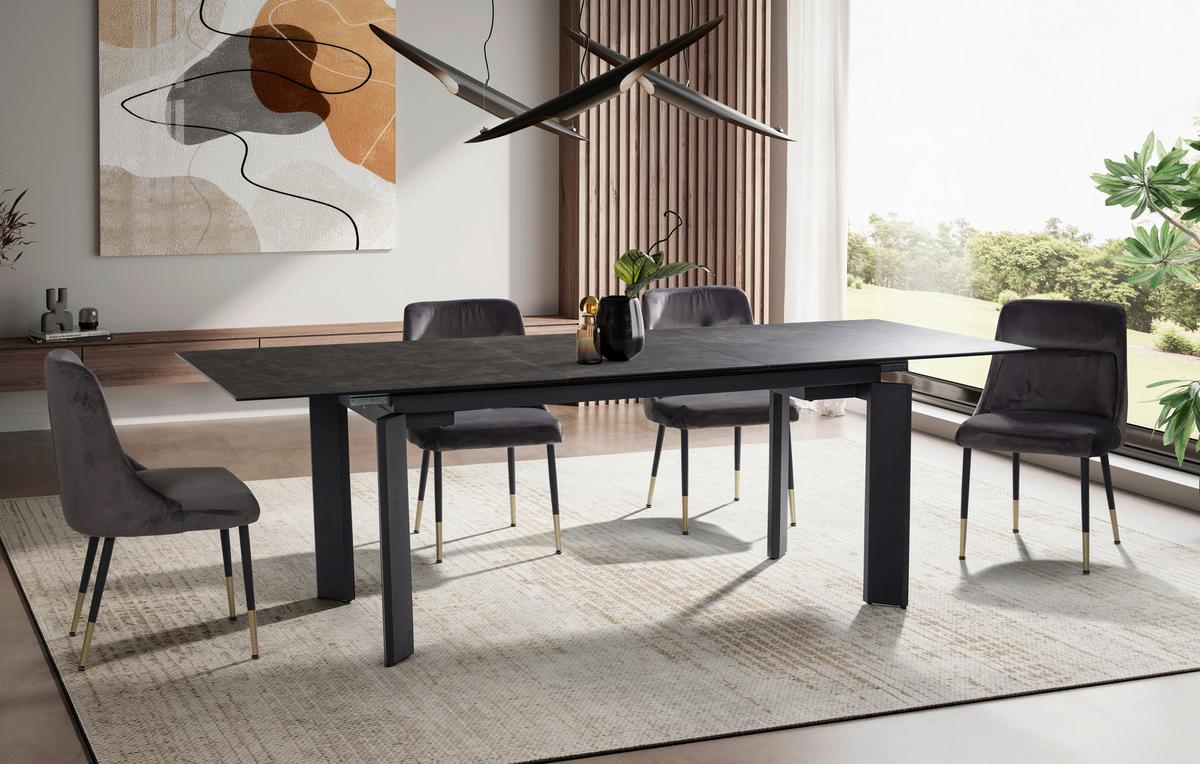 Esstisch Schwarz, L: 180 cm - Schwarz, Design, Keramik/Metall (180/95/77cm) - MID.YOU