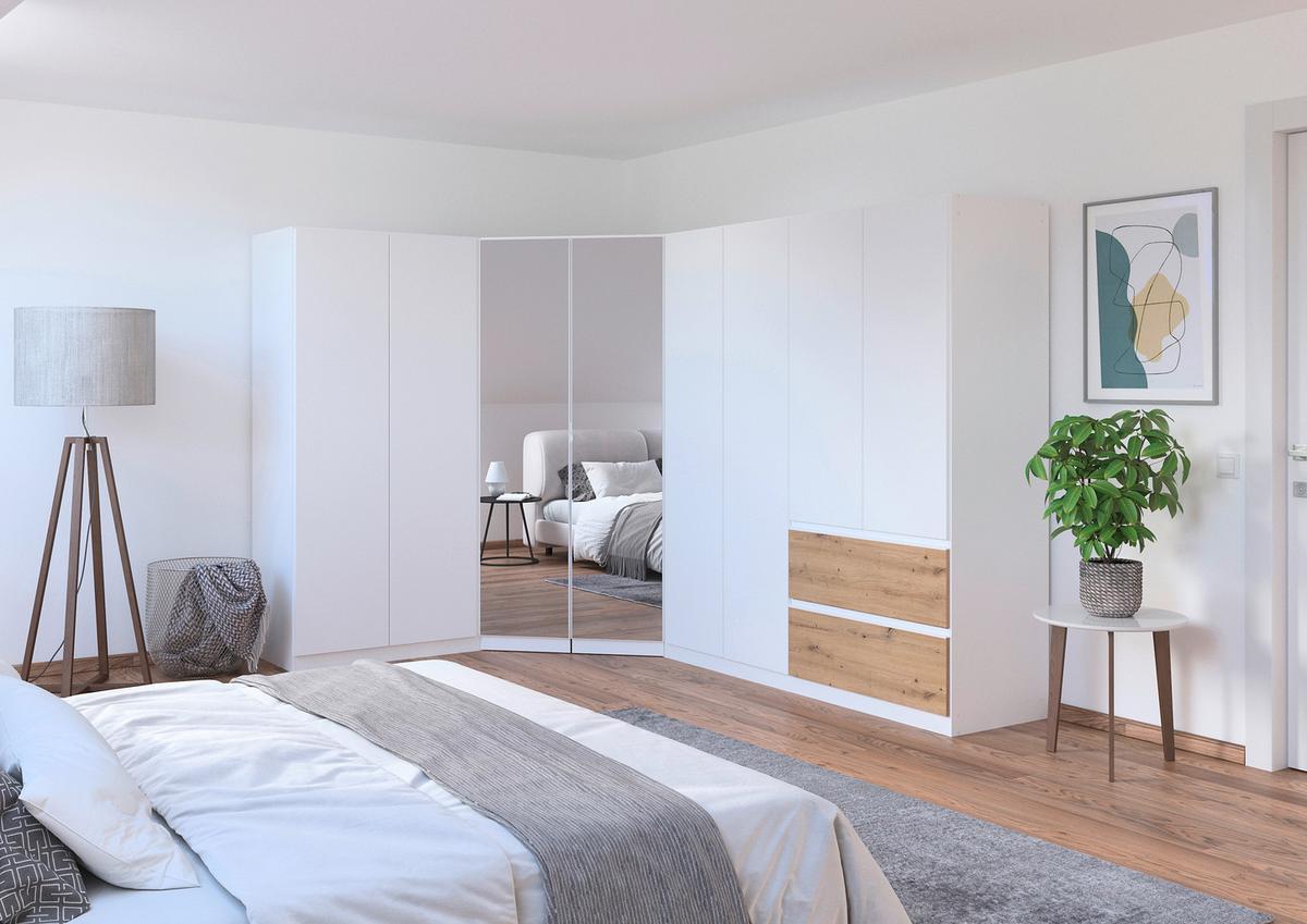 Eckkleiderschrank Costa Weiß Eiche Artisan Dekor - Eiche Artisan/Weiß, MODERN, Holzwerkstoff (208/197/298cm) - Rauch Möbel