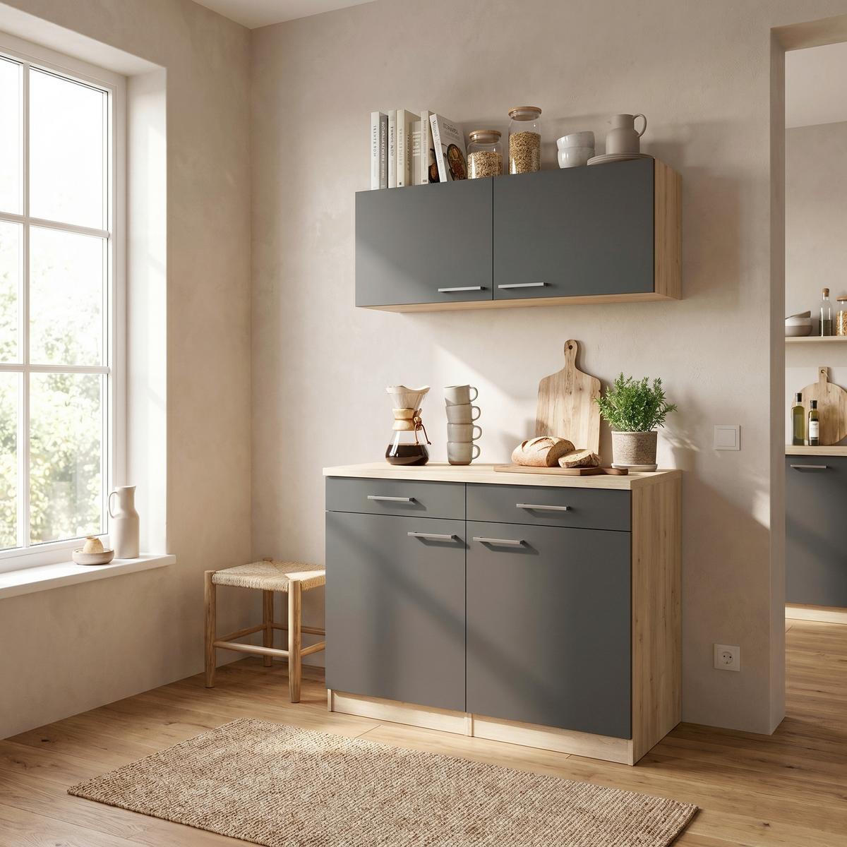 Buffet Merle Schwarz, Eiche Dekor B: 100 cm - Eichefarben/Schwarz, Basics, Holzwerkstoff (100/200/60cm) - Respekta