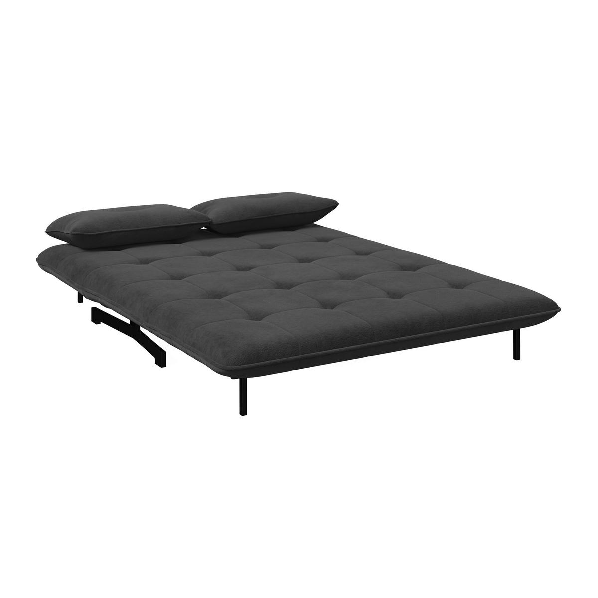 Rozkládací pohovka LUNA, tmavě šedé buklé, max.240 kg - černá/tmavě šedá, Moderní, kov/textil (142/62/40cm) - Bessagi Home