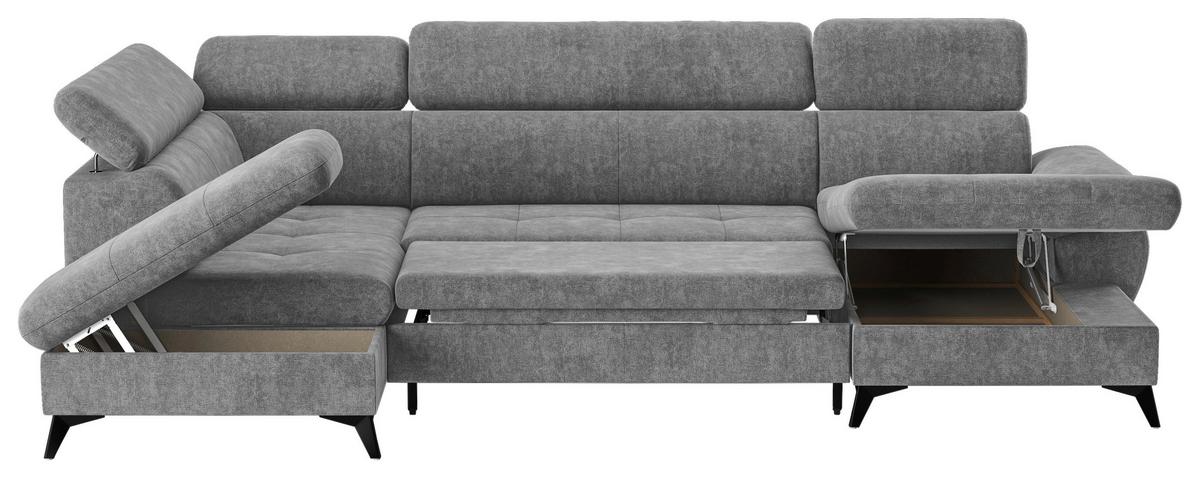 Wohnlandschaft mit Bettkasten Hudson Grau - Dunkelgrau/Schwarz, Textil (207/324/166cm) - MID.YOU