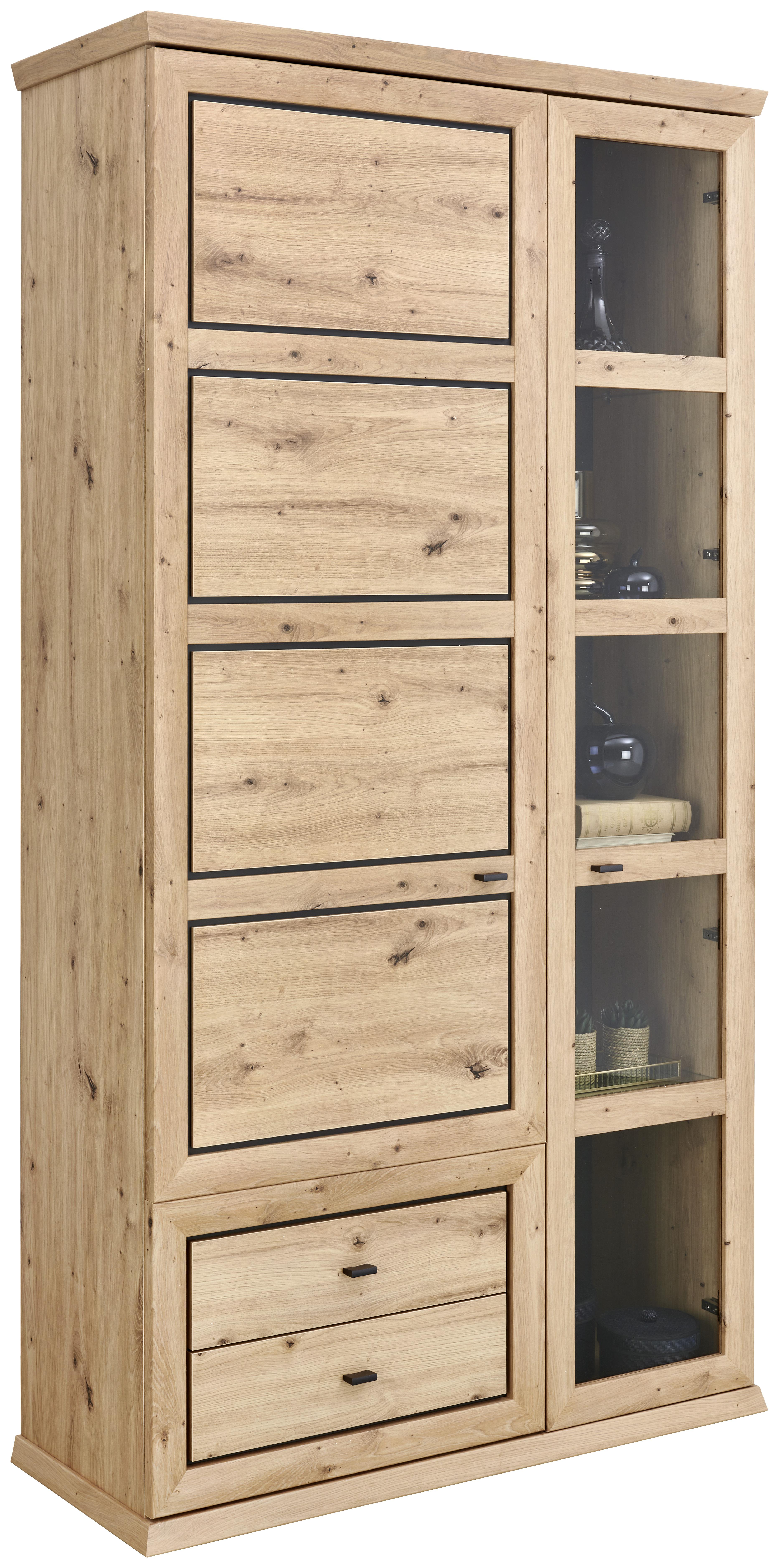 Vitrine in Artisan-Eiche-Dekor mit viel Stauraum