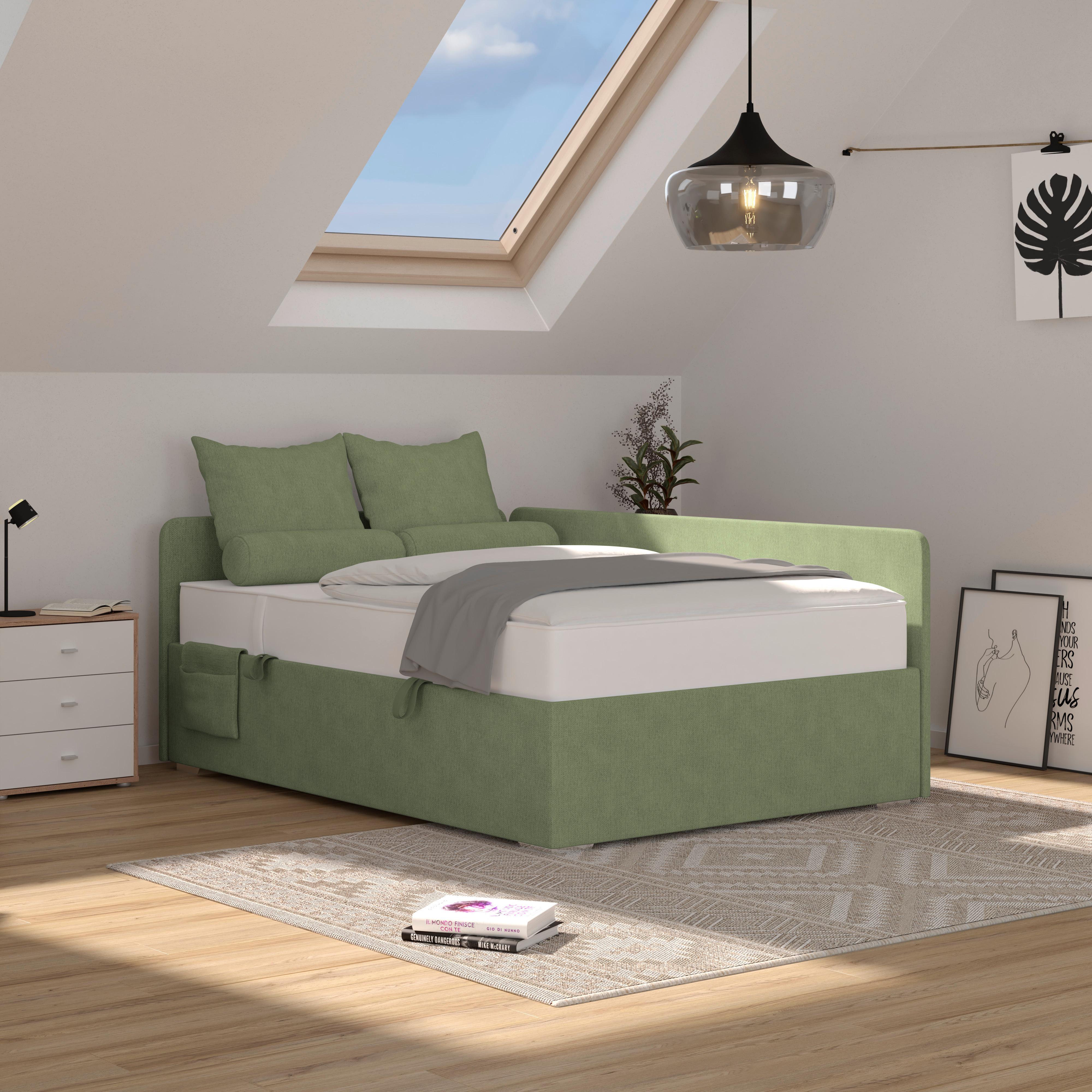 Kárpitozott Ágy Remi 120/200cm - ezüstszínű/zöld, Modern, textil/fa (120/200cm)
