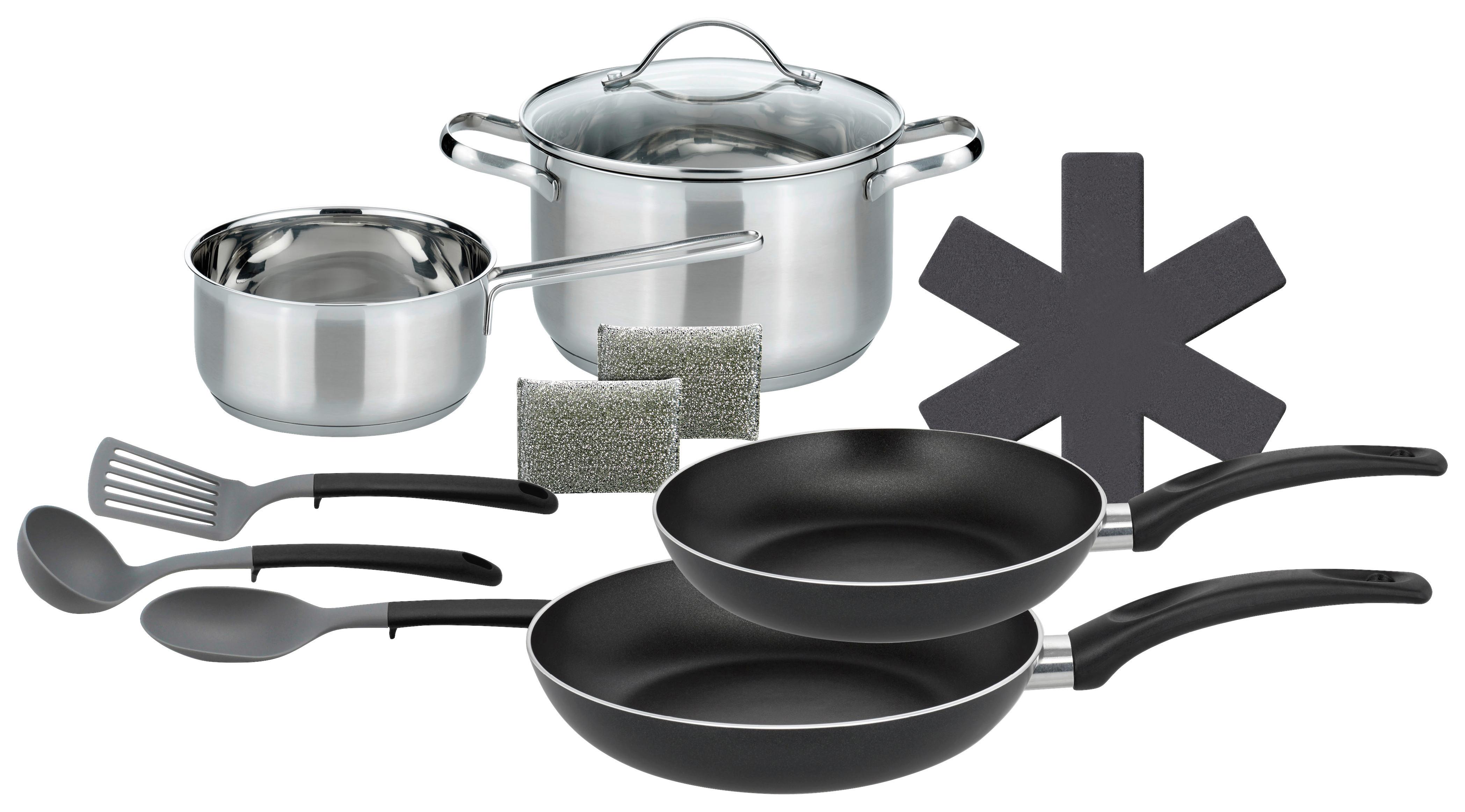 Kochtopfset Horizon 11 -teilig. Edelstahl + Pfannen, Zubehör - Transparent/Silberfarben, Basics, Glas/Metall (31,5/15/55cm)