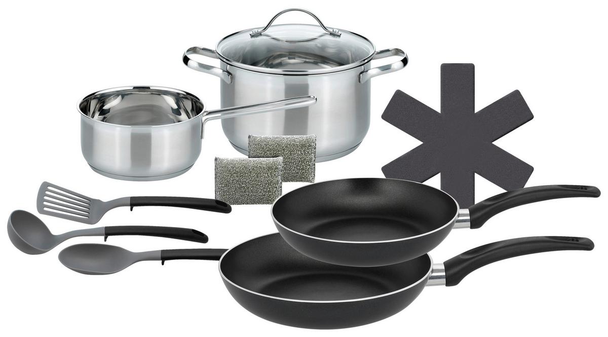 Kochtopfset Horizon 11 -teilig. Edelstahl + Pfannen, Zubehör - Transparent/Silberfarben, Basics, Glas/Metall (31,5/15/55cm)