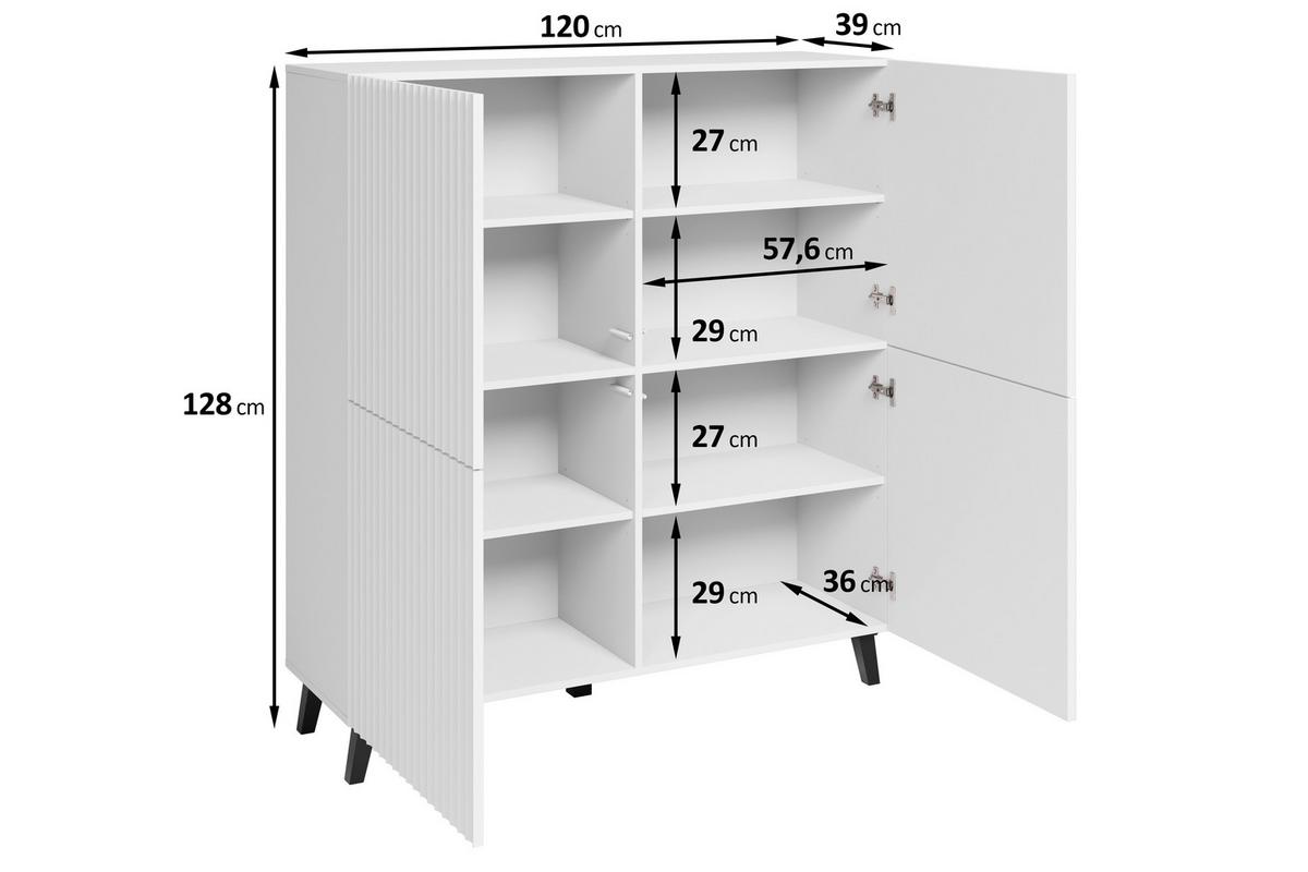 Highboard Phuket Eiche Artisan/weiß B: 120 Cm - Schwarz/Weiß, Trend, Holzwerkstoff (120/130/39cm) - P & B