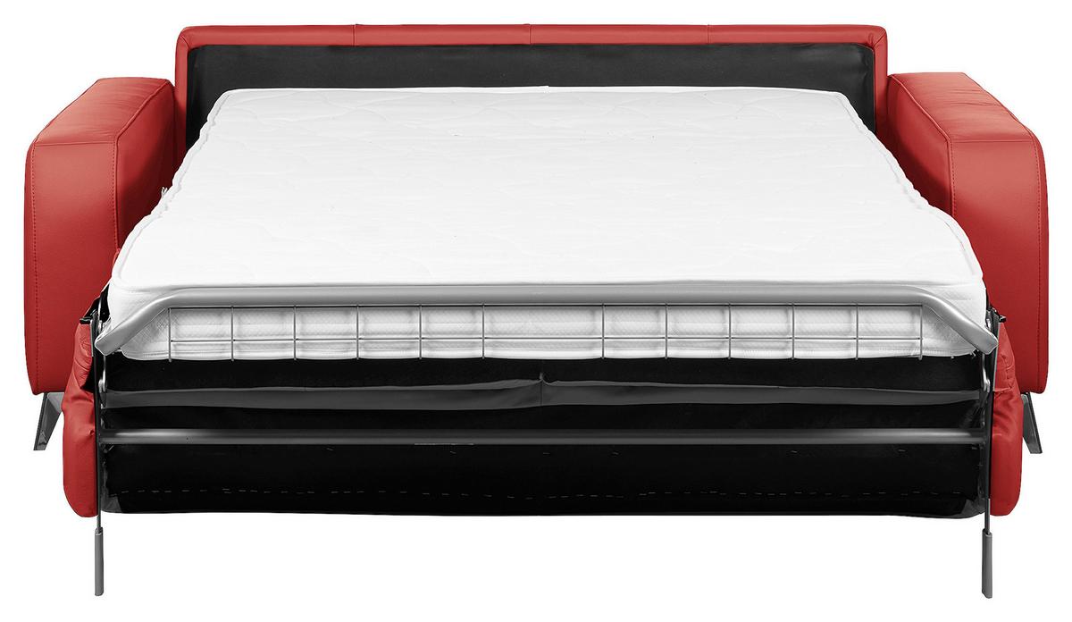 Schlafsofa Aloe Echtleder Rot B: 204 Cm - Silberfarben/Rot, Design, Leder (204/84/104cm) - Livetastic